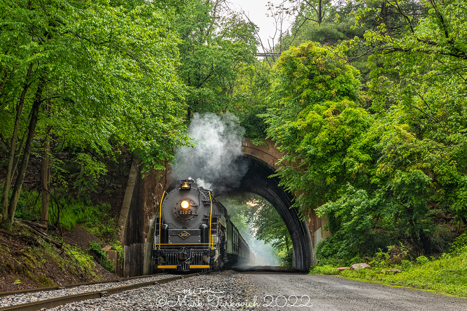 RDG 2102 is a class T-1 and  is pictured in Nesquehoning, Pennsylvania, USA.  This was taken along the Nesquehoning Tunnel on the Reading Company. Photo Copyright: Mark Turkovich uploaded to Railroad Gallery on 12/11/2022. This photograph of RDG 2102 was taken on Saturday, May 28, 2022. All Rights Reserved. 