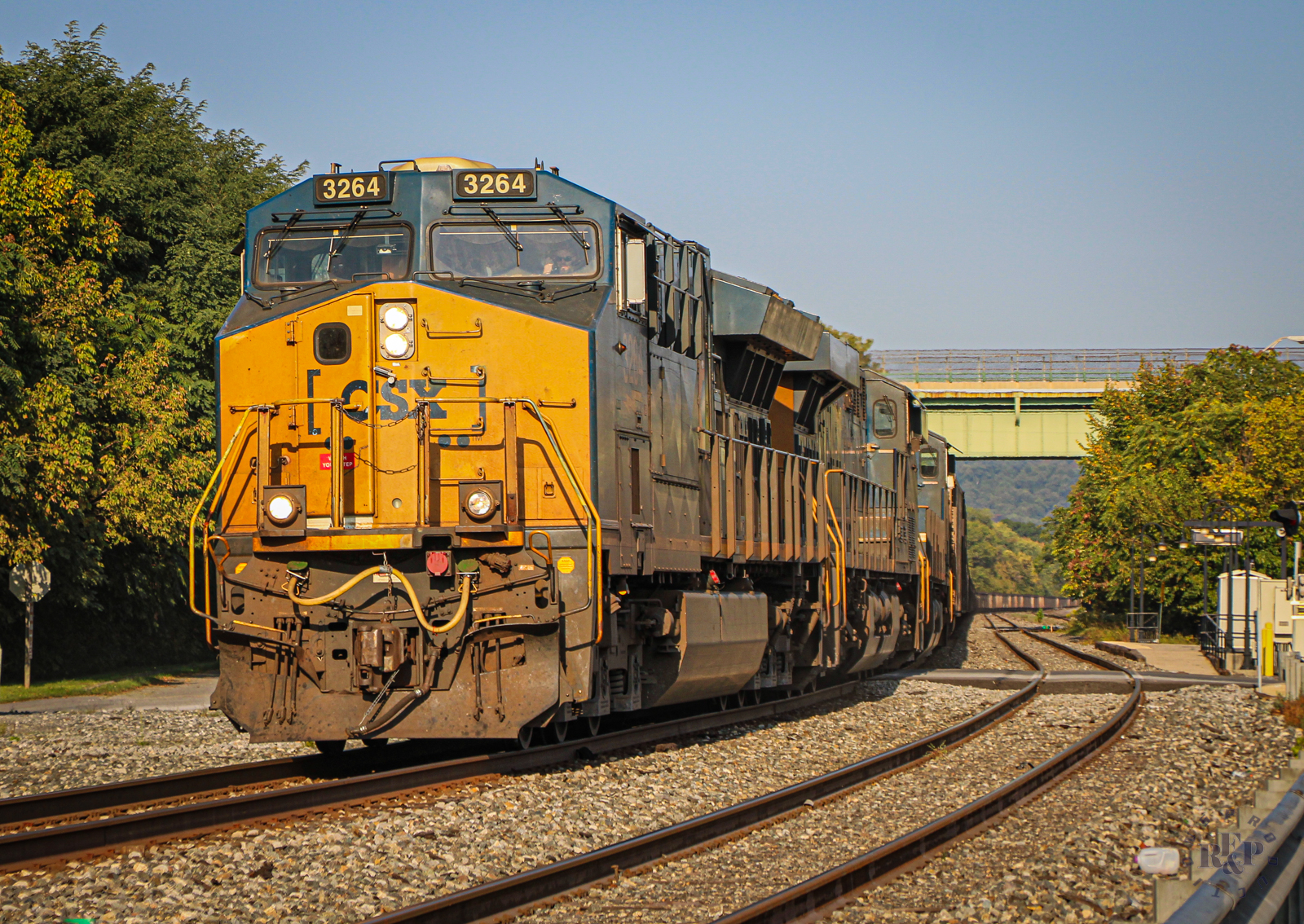 CSXT 3264 is a class GE ET44AH and  is pictured in Brunswick, Maryland, USA.  This was taken along the CSX Metropolitan Subdivision on the CSX Transportation. Photo Copyright: RF&P Productions uploaded to Railroad Gallery on 10/04/2024. This photograph of CSXT 3264 was taken on Sunday, September 15, 2024. All Rights Reserved. 