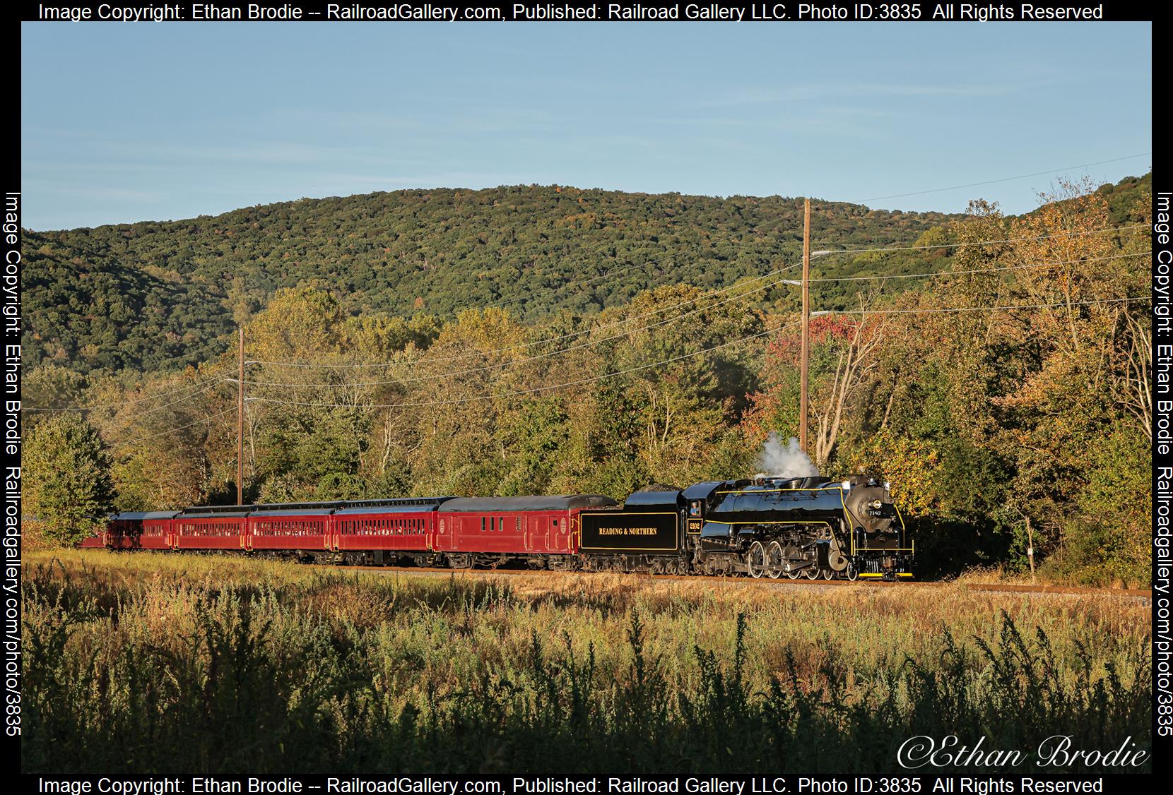 2102 is a class 4-8-4 and  is pictured in Molino, Pennsylvania, United States.  This was taken along the N/A on the Reading Blue Mountain and Northern Railroad. Photo Copyright: Ethan Brodie uploaded to Railroad Gallery on 10/09/2024. This photograph of 2102 was taken on Saturday, October 05, 2024. All Rights Reserved. 