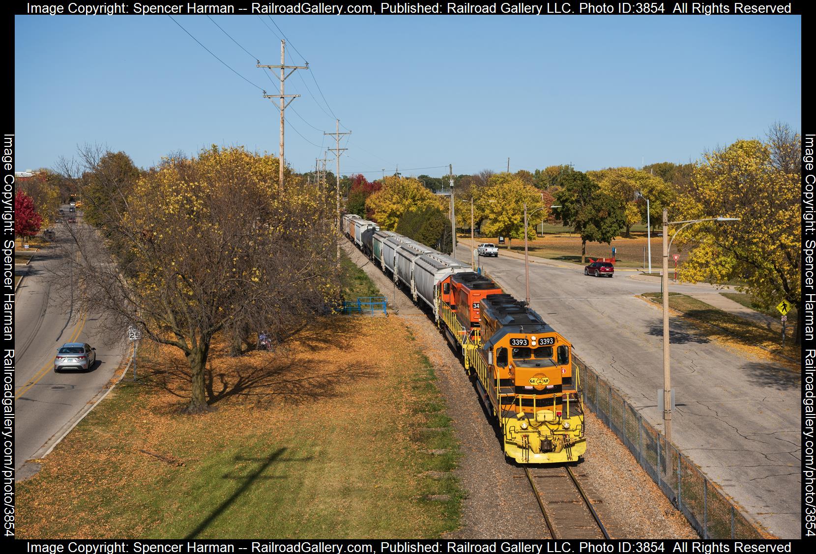 GEXR 3393 is a class EMD SD40-2 and  is pictured in Bay City, Michigan, USA.  This was taken along the Saginaw Subdivision on the Huron and Eastern Railway. Photo Copyright: Spencer Harman uploaded to Railroad Gallery on 10/18/2024. This photograph of GEXR 3393 was taken on Friday, October 18, 2024. All Rights Reserved. 