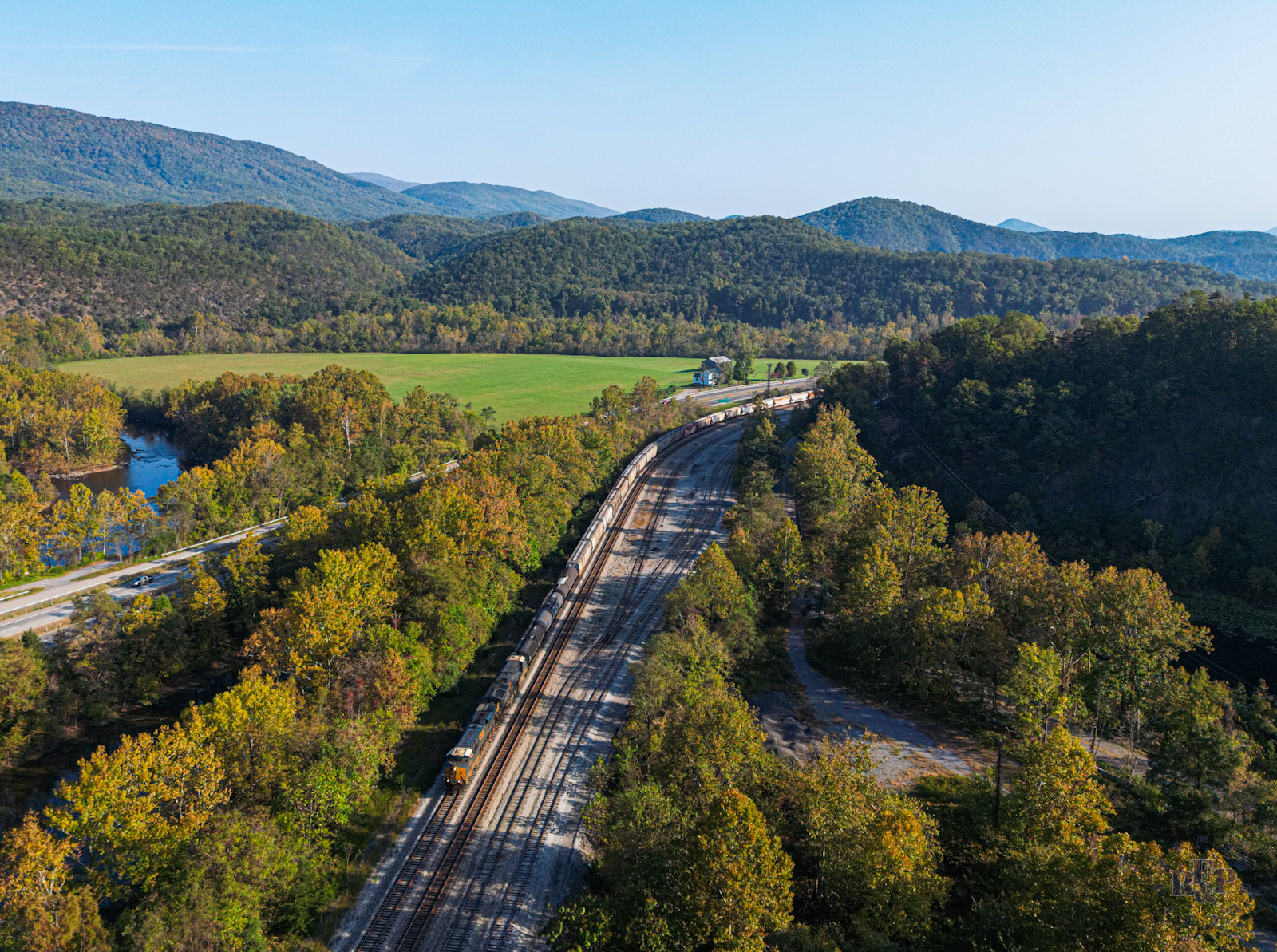 CSXT 3176 is a class GE ES44AH and  is pictured in Low Moor, Virginia, USA.  This was taken along the Alleghany Subdvision on the CSX Transportation. Photo Copyright: RF&P Productions uploaded to Railroad Gallery on 10/19/2024. This photograph of CSXT 3176 was taken on Sunday, October 13, 2024. All Rights Reserved. 