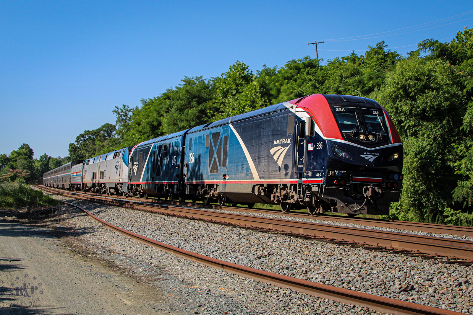 AMTK 336 is a class Siemens ALC-42 and  is pictured in Dumfries, Virginia, USA.  This was taken along the CSX RF&P Subdivision on the Amtrak. Photo Copyright: RF&P Productions uploaded to Railroad Gallery on 10/20/2024. This photograph of AMTK 336 was taken on Tuesday, June 25, 2024. All Rights Reserved. 