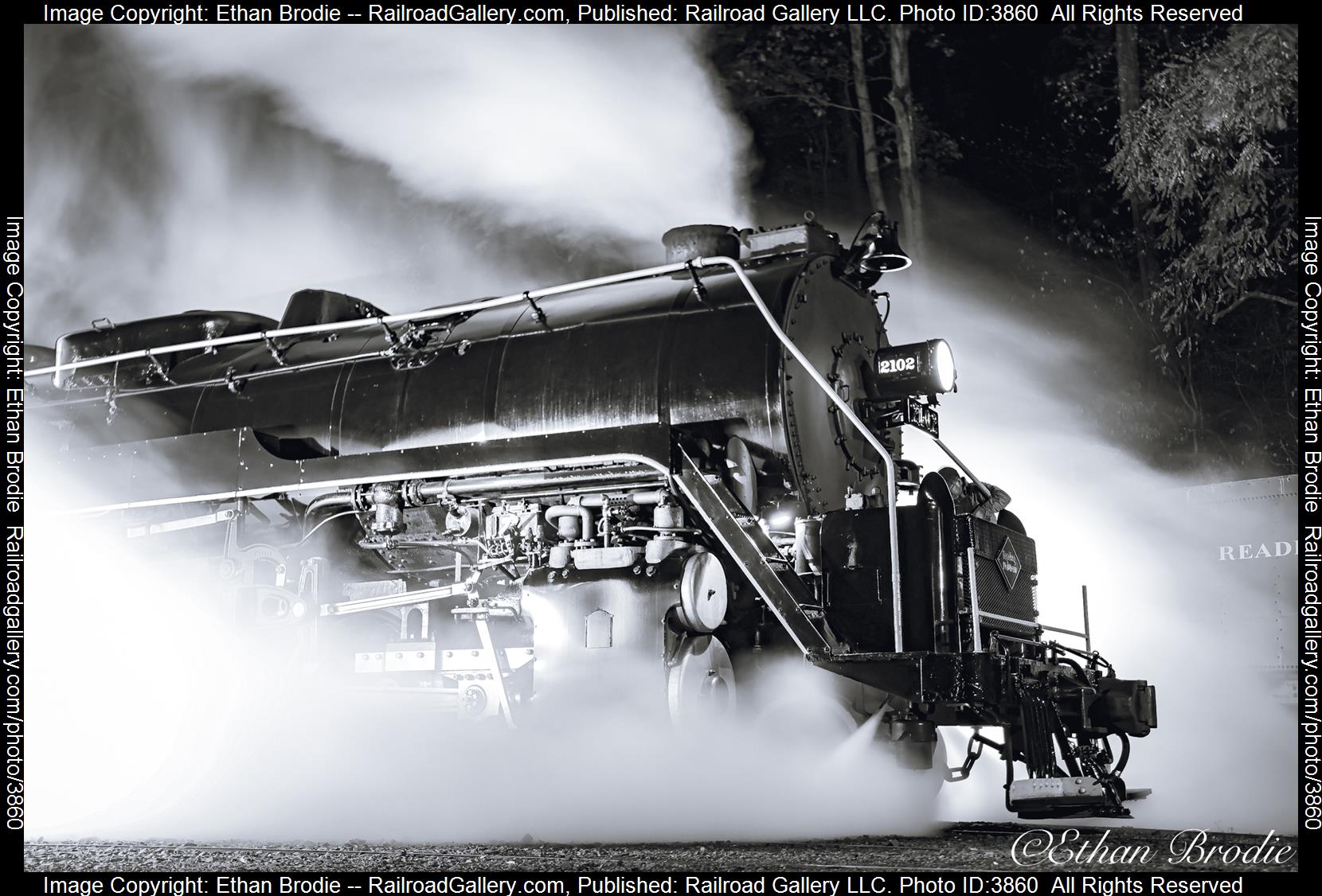 2102 is a class 4-8-4 and  is pictured in Port Clinton, Pennsylvania, United States.  This was taken along the N/A on the Reading Blue Mountain and Northern Railroad. Photo Copyright: Ethan Brodie uploaded to Railroad Gallery on 10/20/2024. This photograph of 2102 was taken on Saturday, October 19, 2024. All Rights Reserved. 