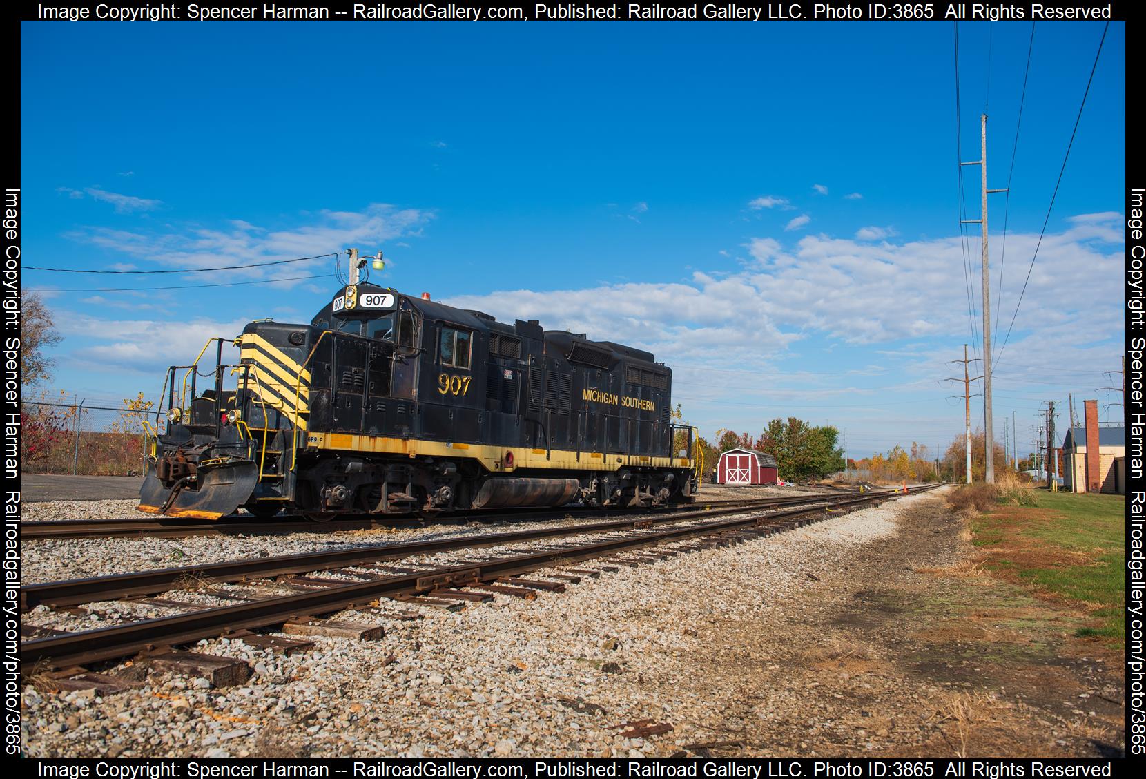 PREX 907 is a class EMD GP9 and  is pictured in Kendallville, Indiana, United States.  This was taken along the GR&I on the Kendallville Terminal Railway. Photo Copyright: Spencer Harman uploaded to Railroad Gallery on 10/25/2024. This photograph of PREX 907 was taken on Friday, October 25, 2024. All Rights Reserved. 