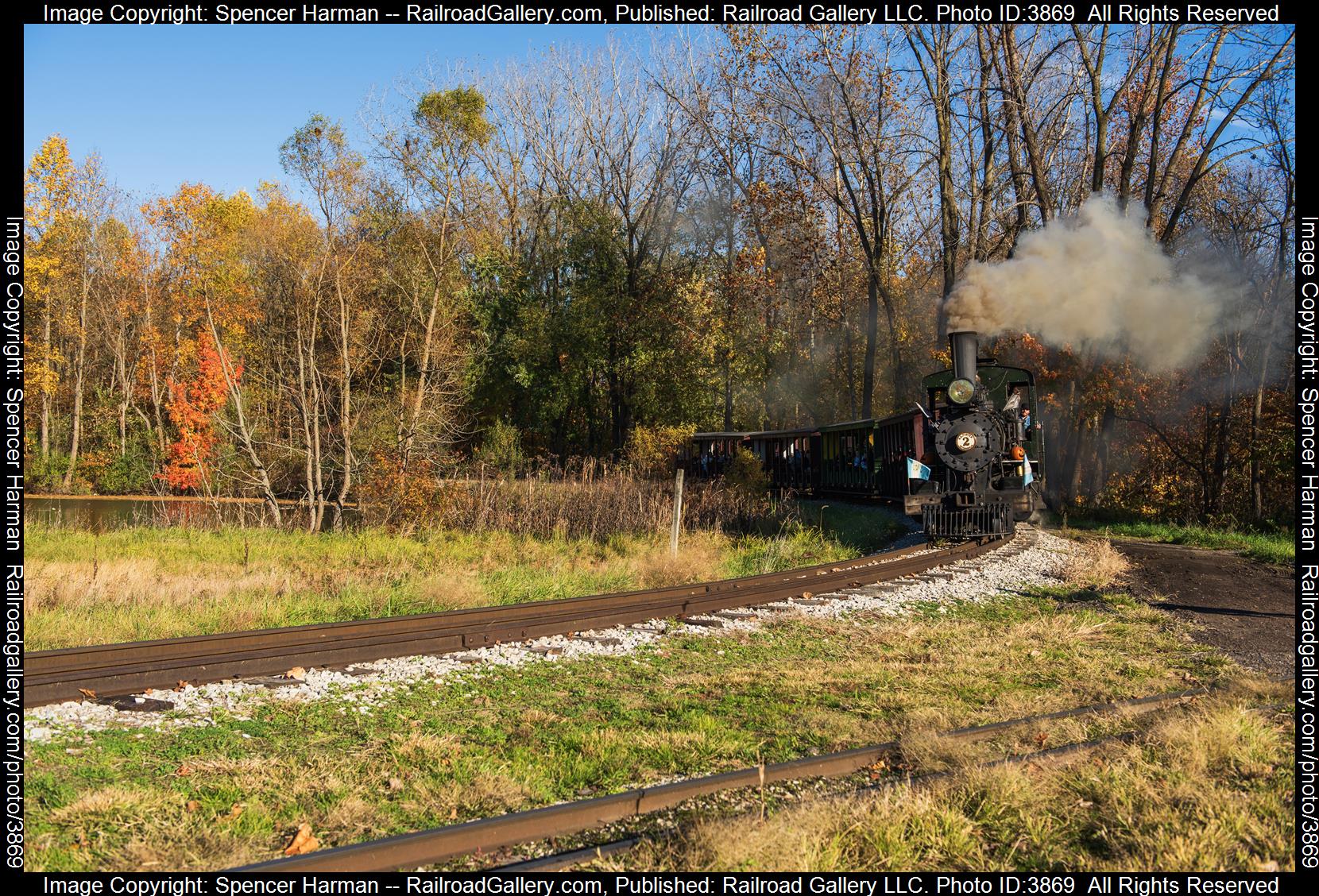 Porter #2 is a class 2-6-0 and  is pictured in Hesston, Indiana, USA.  This was taken along the Narrow Gauge Line on the Hesston & Galena Creek. Photo Copyright: Spencer Harman uploaded to Railroad Gallery on 10/27/2024. This photograph of Porter #2 was taken on Saturday, October 26, 2024. All Rights Reserved. 