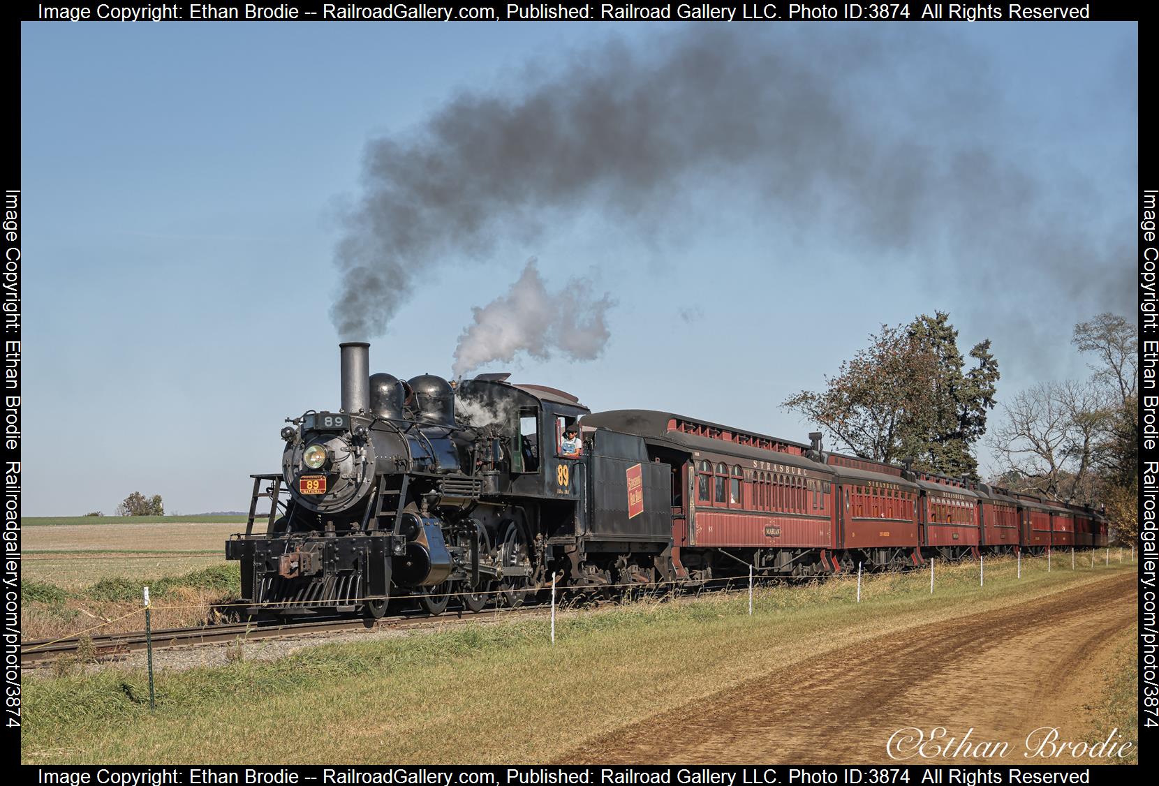 89 is a class 2-6-0 and  is pictured in Strasburg, Pennsylvania, United States.  This was taken along the N/A on the Strasburg Rail Road. Photo Copyright: Ethan Brodie uploaded to Railroad Gallery on 10/29/2024. This photograph of 89 was taken on Friday, October 25, 2024. All Rights Reserved. 