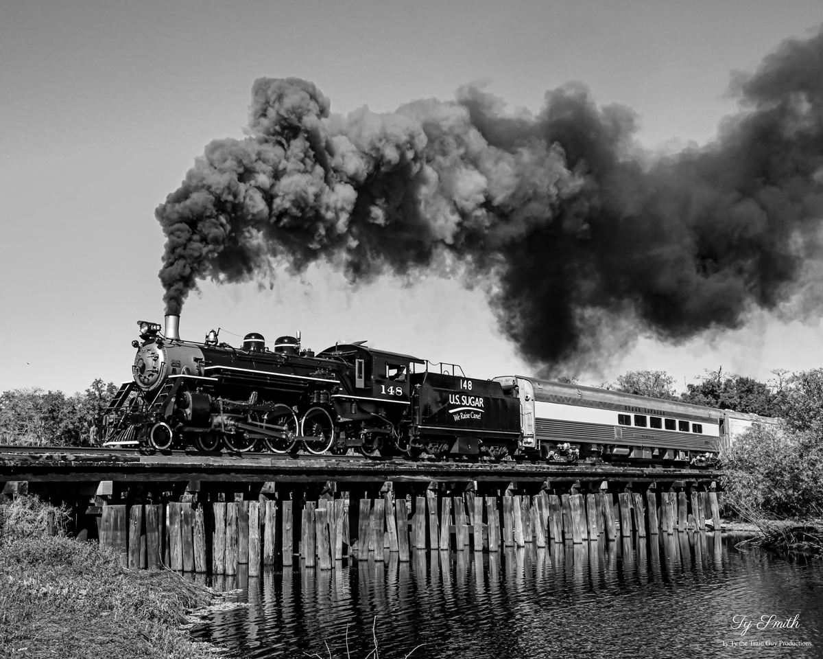 USSC 148 is a class 4-6-2 and  is pictured in Palmdale, Florida, United States.  This was taken along the United States Sugar Corporation on the Florida East Coast Railway. Photo Copyright: Tylynn Smith uploaded to Railroad Gallery on 12/12/2022. This photograph of USSC 148 was taken on Sunday, January 30, 2022. All Rights Reserved. 