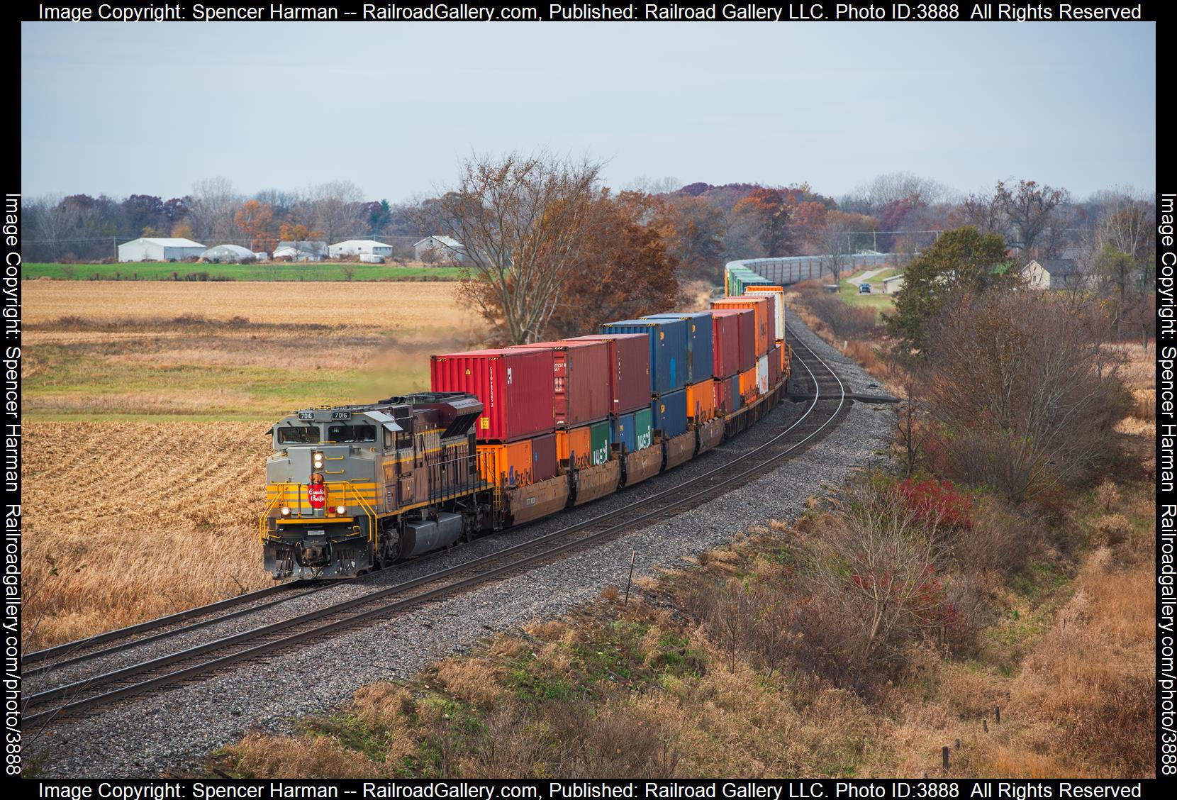 CP 7016 is a class EMD SD70ACU and  is pictured in Kimmell, Indiana, USA.  This was taken along the Garrett Subdivision on the CSX Transportation. Photo Copyright: Spencer Harman uploaded to Railroad Gallery on 11/03/2024. This photograph of CP 7016 was taken on Sunday, November 03, 2024. All Rights Reserved. 