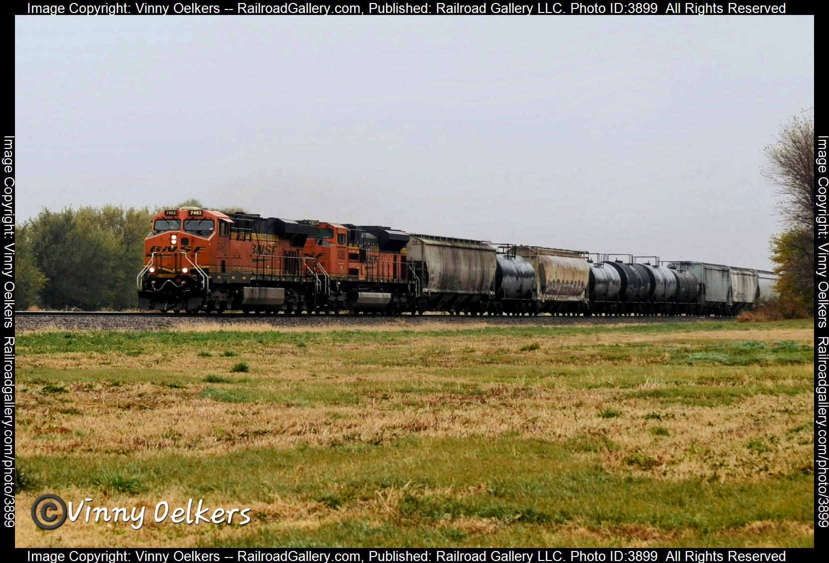 BNSF 7463 is a class ES44AC and  is pictured in Perkins, IA, United States.  This was taken along the Marshall Subdivision  on the BNSF Railway. Photo Copyright: Vinny Oelkers uploaded to Railroad Gallery on 11/07/2024. This photograph of BNSF 7463 was taken on Sunday, November 03, 2024. All Rights Reserved. 