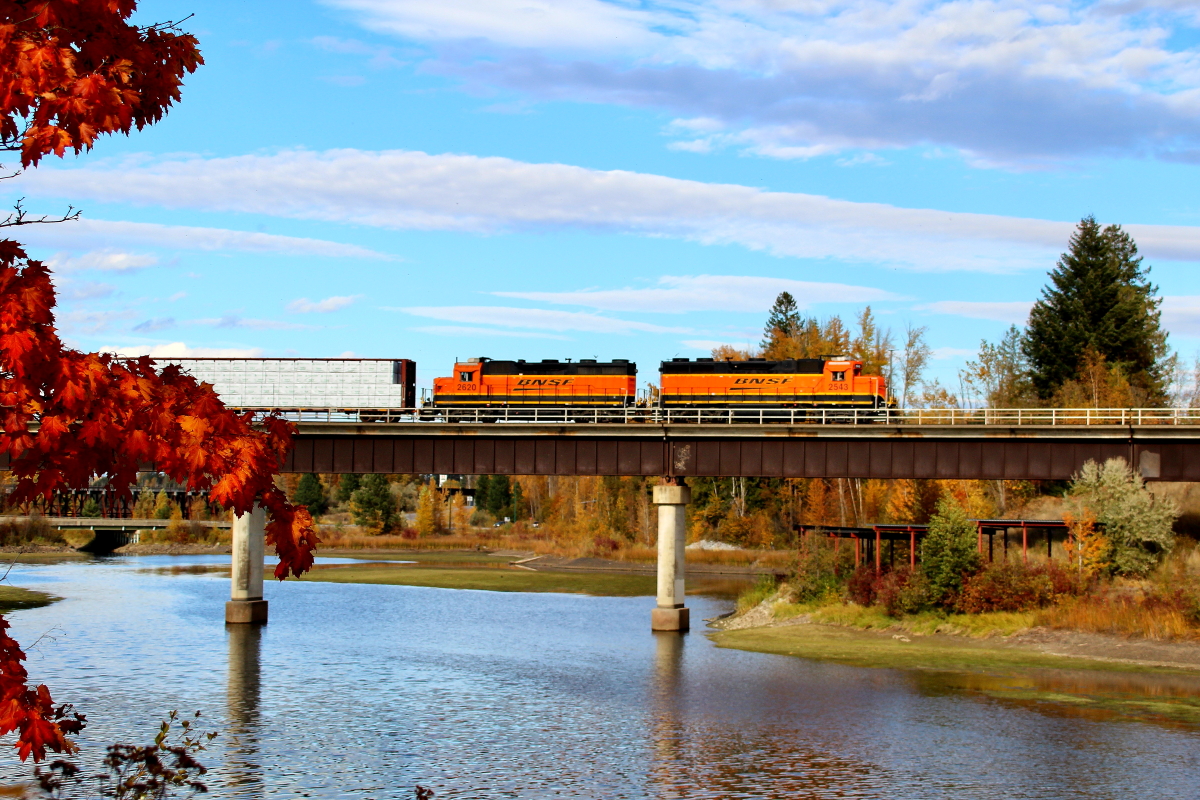 BNSF 2543 is a class EMD GP35 and  is pictured in Sandpoint, Idaho, USA.  This was taken along the Spokane/BNSF on the BNSF Railway. Photo Copyright: Rick Doughty uploaded to Railroad Gallery on 11/08/2024. This photograph of BNSF 2543 was taken on Sunday, October 20, 2024. All Rights Reserved. 