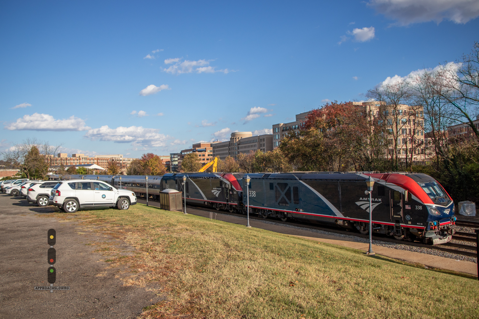 AMTK 338 is a class Siemens ALC-42 and  is pictured in Alexandria, Virginia, USA.  This was taken along the RF&P Subdivision on the Amtrak. Photo Copyright: ApproachSlowRO   uploaded to Railroad Gallery on 11/16/2024. This photograph of AMTK 338 was taken on Monday, November 11, 2024. All Rights Reserved. 