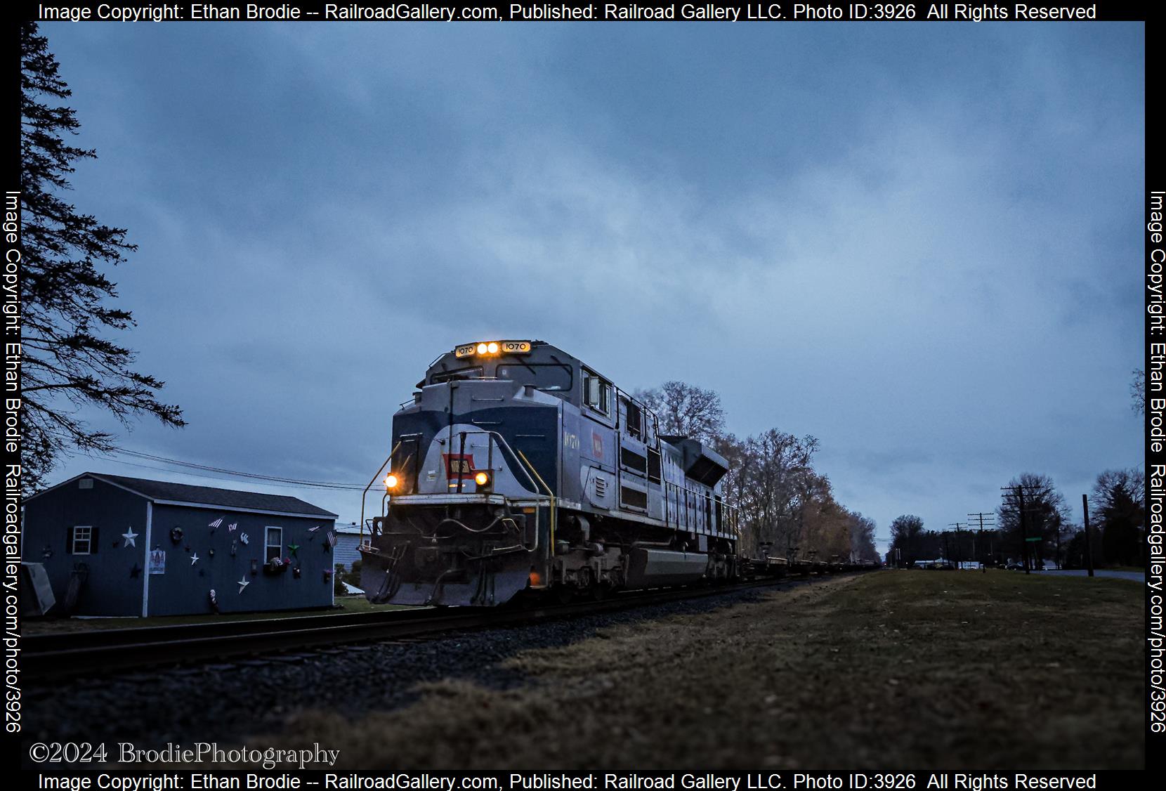 1070 is a class SD70ACe and  is pictured in Montandon, Pennsylvania, United States.  This was taken along the NS Buffalo Line on the Norfolk Southern. Photo Copyright: Ethan Brodie uploaded to Railroad Gallery on 11/23/2024. This photograph of 1070 was taken on Friday, November 22, 2024. All Rights Reserved. 