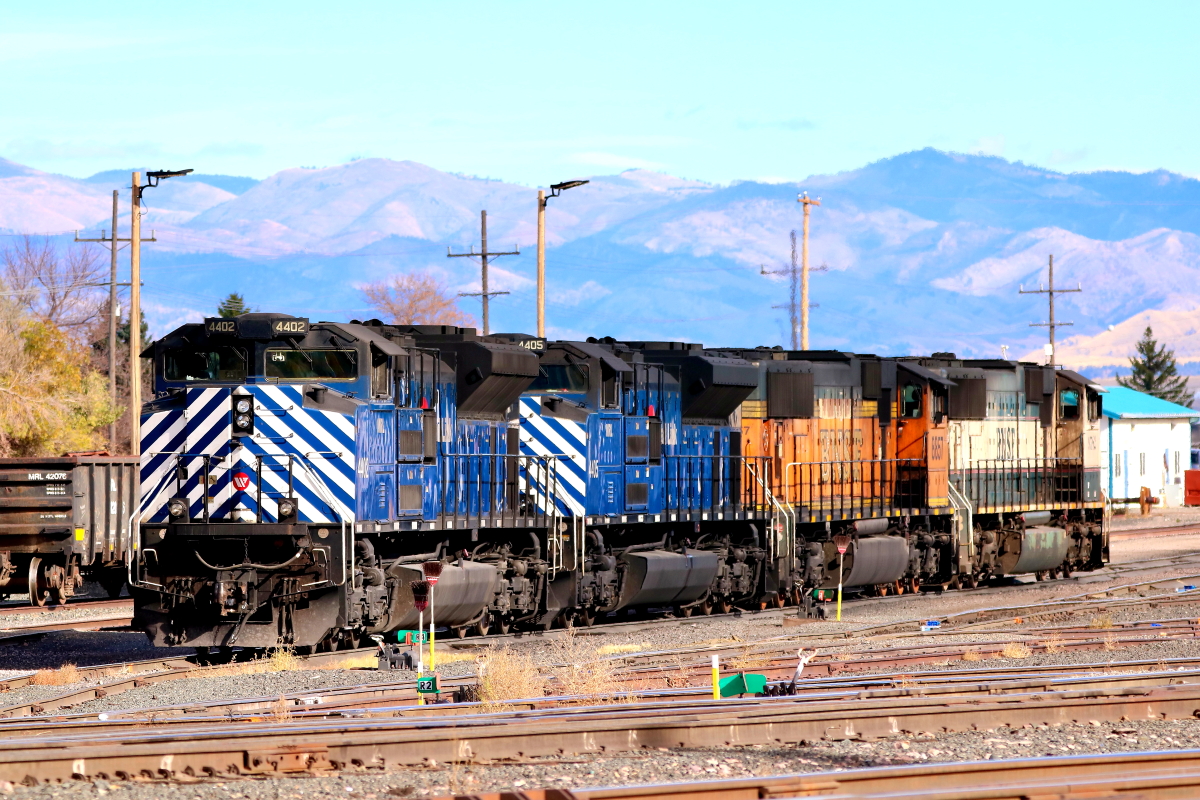 MRL 4403 is a class EMD SD70ACe and  is pictured in Helena, Montana, USA.  This was taken along the 3rd/MRL on the BNSF Railway. Photo Copyright: Rick Doughty uploaded to Railroad Gallery on 11/26/2024. This photograph of MRL 4403 was taken on Saturday, October 19, 2024. All Rights Reserved. 