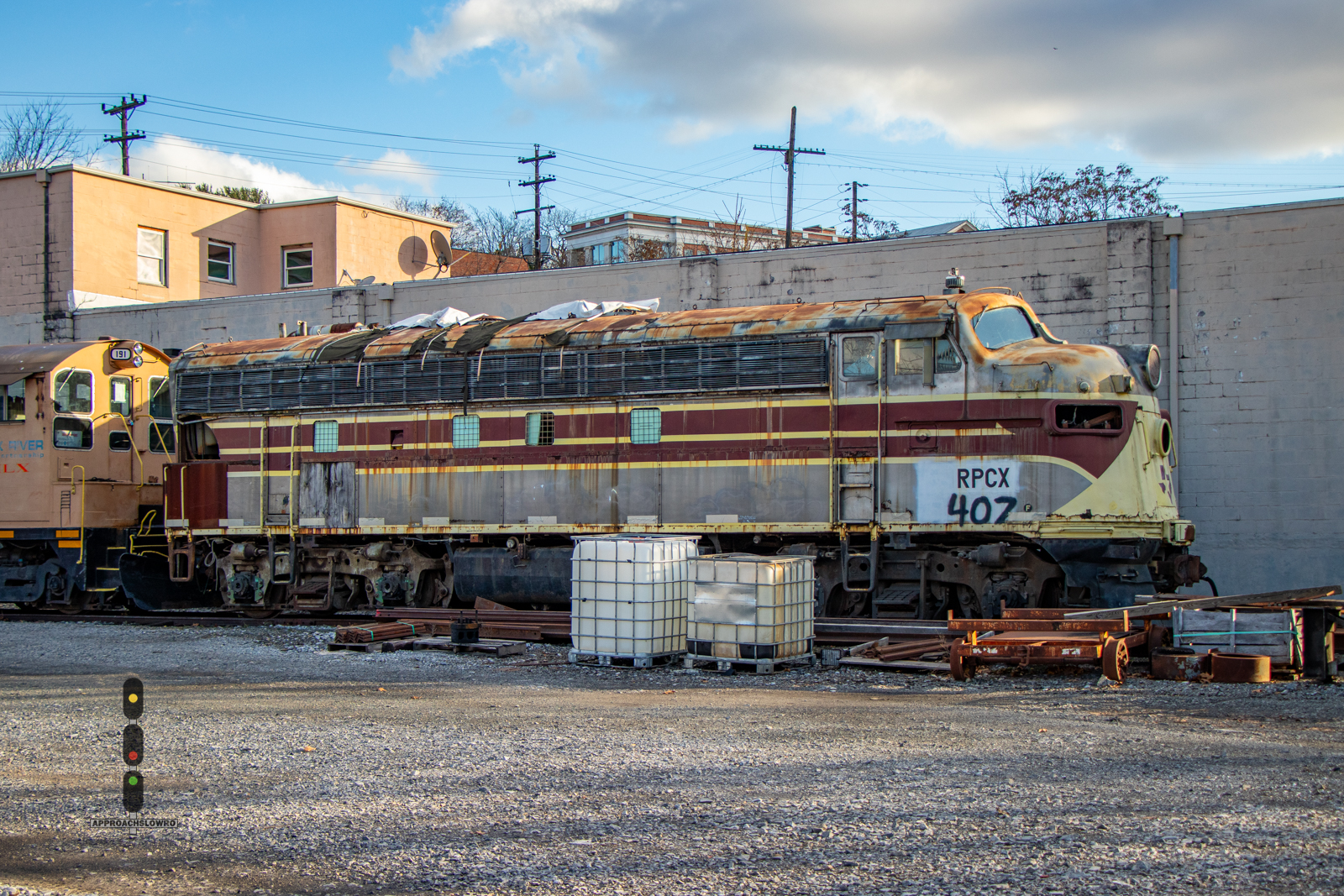 RPCX 407 is a class EMD F7(A) and  is pictured in Staunton, Virginia, USA.  This was taken along the Staunton Yard on the Shenandoah Valley Railroad. Photo Copyright: ApproachSlowRO   uploaded to Railroad Gallery on 12/01/2024. This photograph of RPCX 407 was taken on Friday, November 29, 2024. All Rights Reserved. 