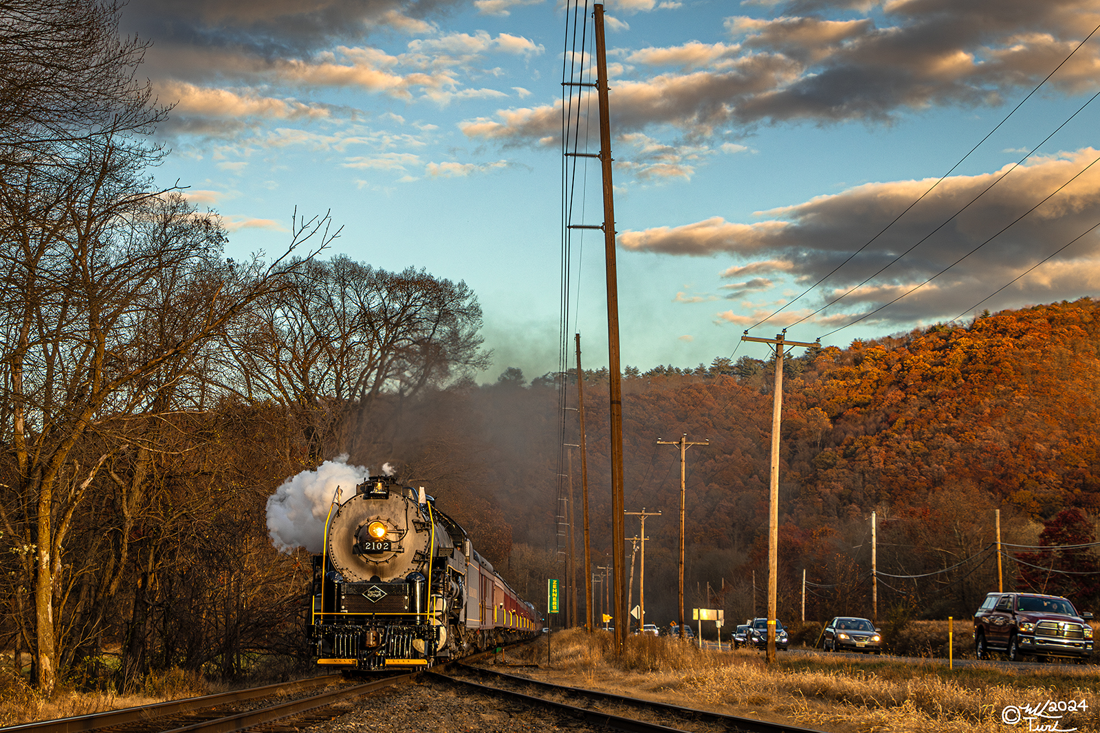 RDG 2102 is a class T-1 and  is pictured in South Tamaqua, Pennsylvania, USA.  This was taken along the Zehners on the Reading Company. Photo Copyright: Mark Turkovich uploaded to Railroad Gallery on 12/05/2024. This photograph of RDG 2102 was taken on Saturday, October 26, 2024. All Rights Reserved. 