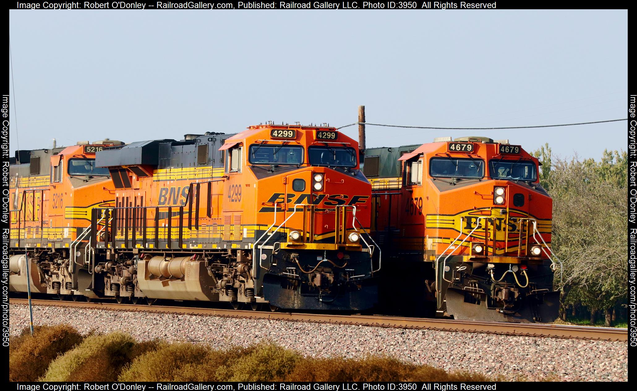 4299, 4679 is a class ES-44C4 T4 and  is pictured in Bakersfield , California, USA.  This was taken along the San Joaquin on the BNSF Railway. Photo Copyright: Robert O'Donley uploaded to Railroad Gallery on 12/06/2024. This photograph of 4299, 4679 was taken on Friday, December 06, 2024. All Rights Reserved. 