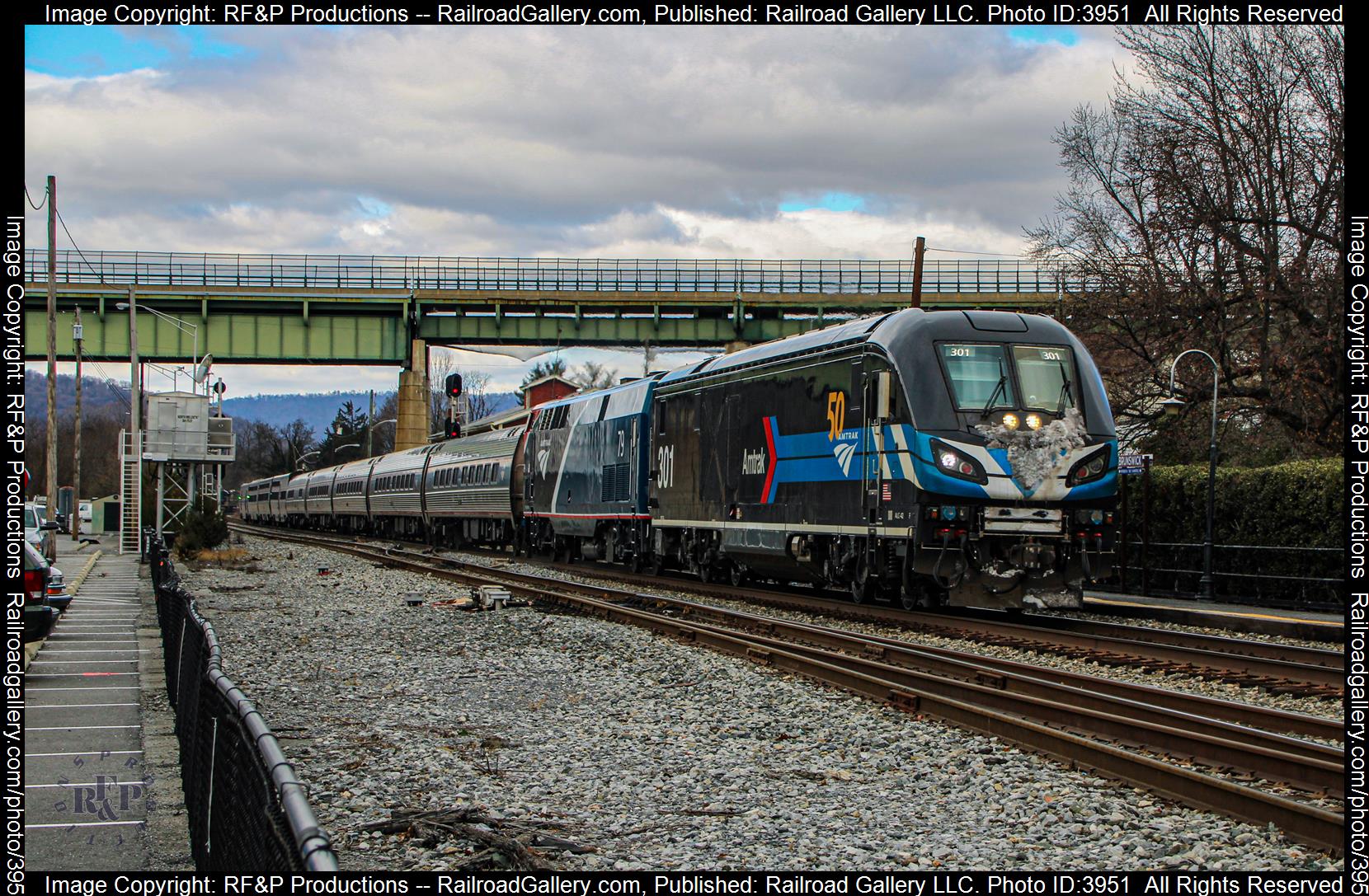 AMTK 301 is a class Siemens ALC-42 Charger and  is pictured in Brunswick, Maryland, USA.  This was taken along the CSX Metropolitan Subdivision on the Amtrak. Photo Copyright: RF&P Productions uploaded to Railroad Gallery on 12/06/2024. This photograph of AMTK 301 was taken on Friday, December 06, 2024. All Rights Reserved. 