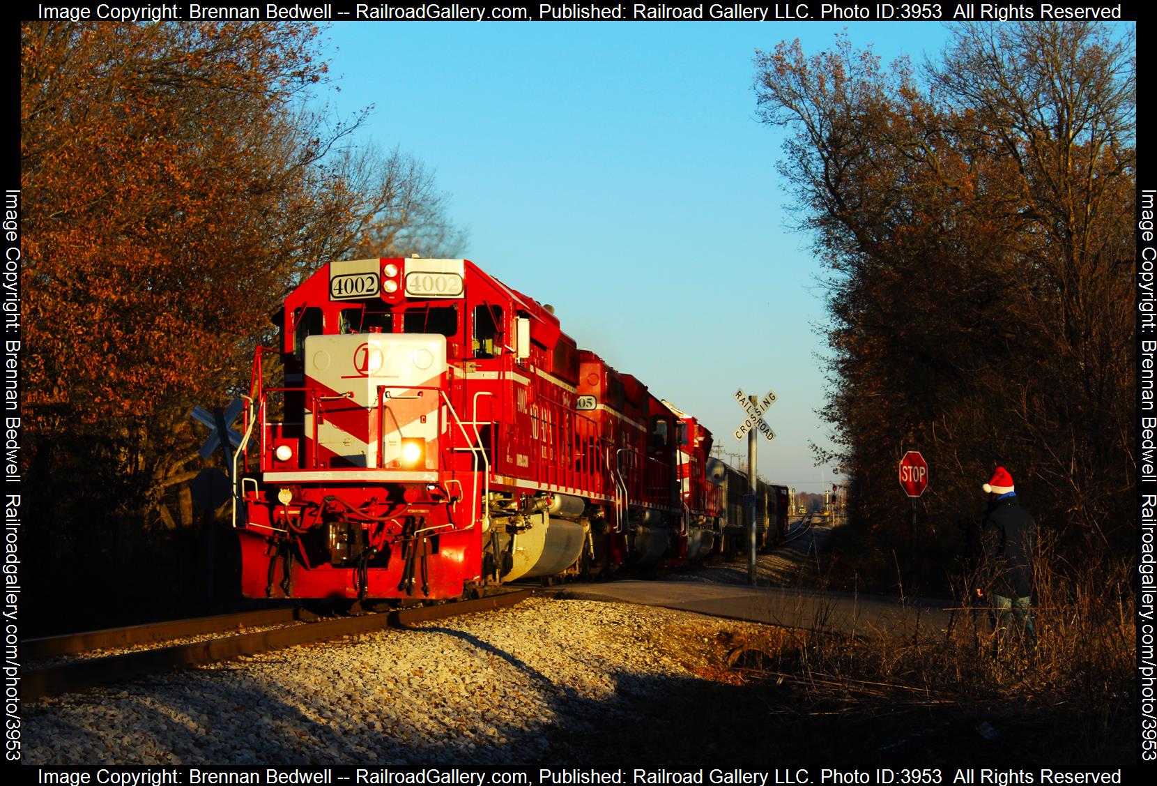 INRD 4002 is a class SD40-2 and  is pictured in Linton, Indiana, United States.  This was taken along the Indianapolis Subdivision on the Indiana Rail Road. Photo Copyright: Brennan Bedwell uploaded to Railroad Gallery on 12/07/2024. This photograph of INRD 4002 was taken on Saturday, December 07, 2024. All Rights Reserved. 