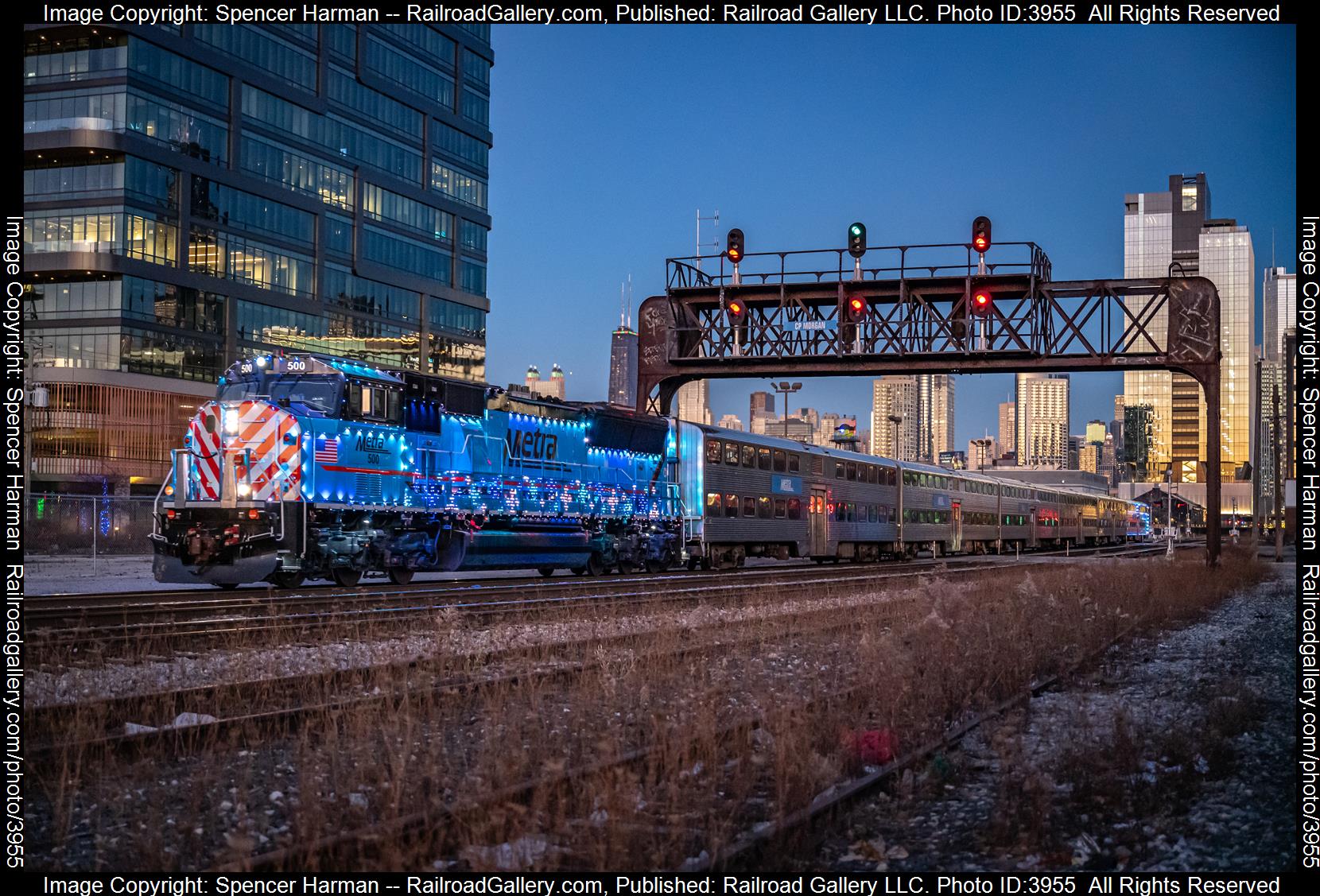 METX 500 is a class EMD SD70MACH and  is pictured in Chicago, Illinois, USA.  This was taken along the C&M Subdivision on the Canadian Pacific Railway. Photo Copyright: Spencer Harman uploaded to Railroad Gallery on 12/09/2024. This photograph of METX 500 was taken on Sunday, December 08, 2024. All Rights Reserved. 