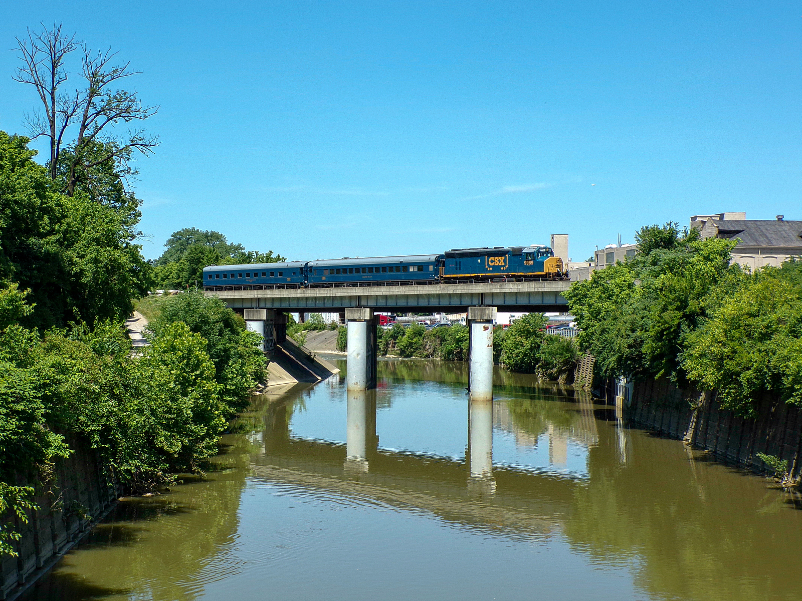 CSXT 9969 is a class EMD GP40WH-2 and  is pictured in Cincinnati, OH, United States.  This was taken along the Cincinnati Terminal Subdivision on the CSX Transportation. Photo Copyright: David Rohdenburg uploaded to Railroad Gallery on 12/16/2022. This photograph of CSXT 9969 was taken on Wednesday, June 26, 2019. All Rights Reserved. 