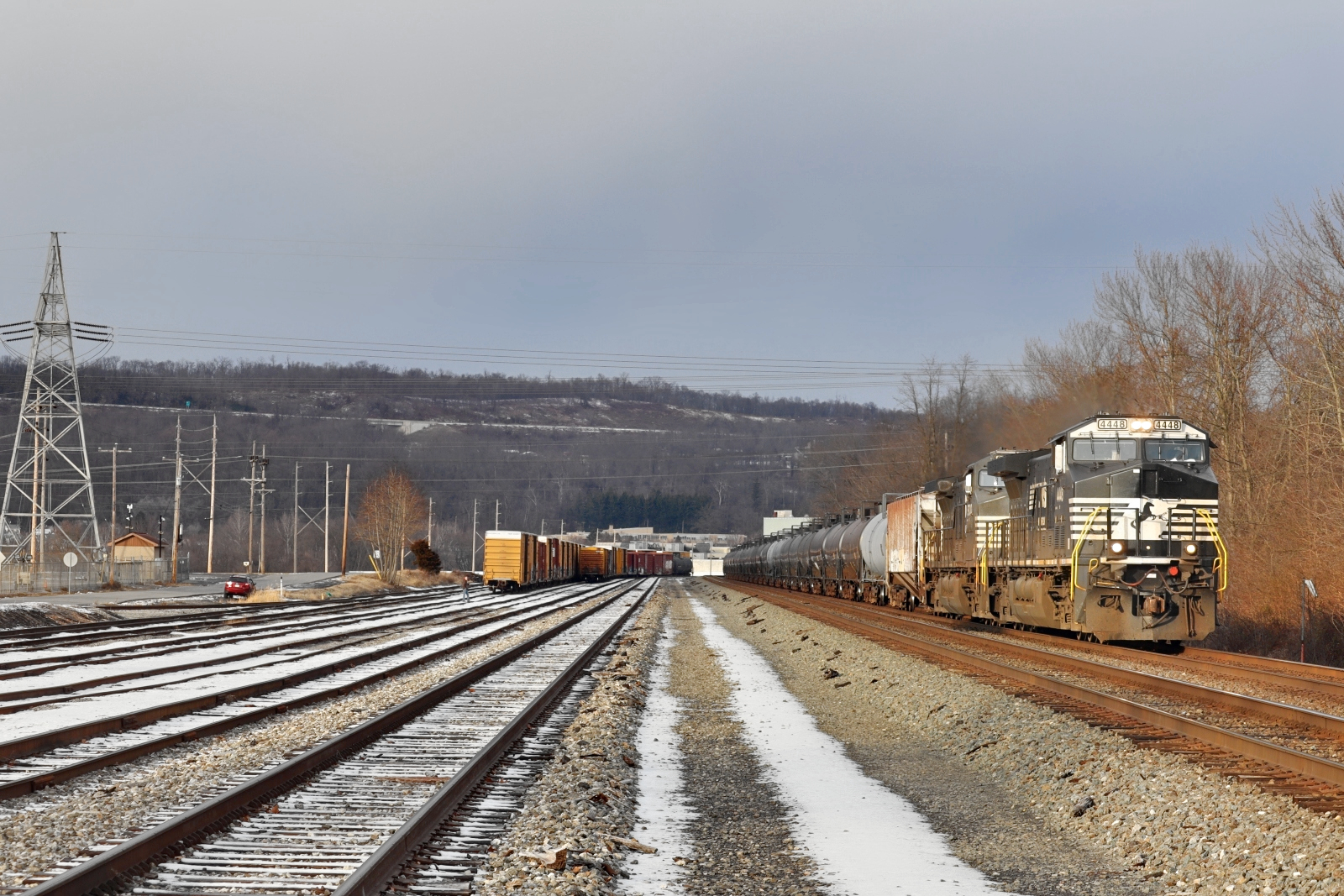 NS 4448 is a class GE AC44C6M and  is pictured in Lewistown , Pennsylvania, USA.  This was taken along the NS Pittsburgh line on the Norfolk Southern Railway. Photo Copyright: Robby Lefkowitz uploaded to Railroad Gallery on 12/17/2022. This photograph of NS 4448 was taken on Saturday, December 17, 2022. All Rights Reserved. 