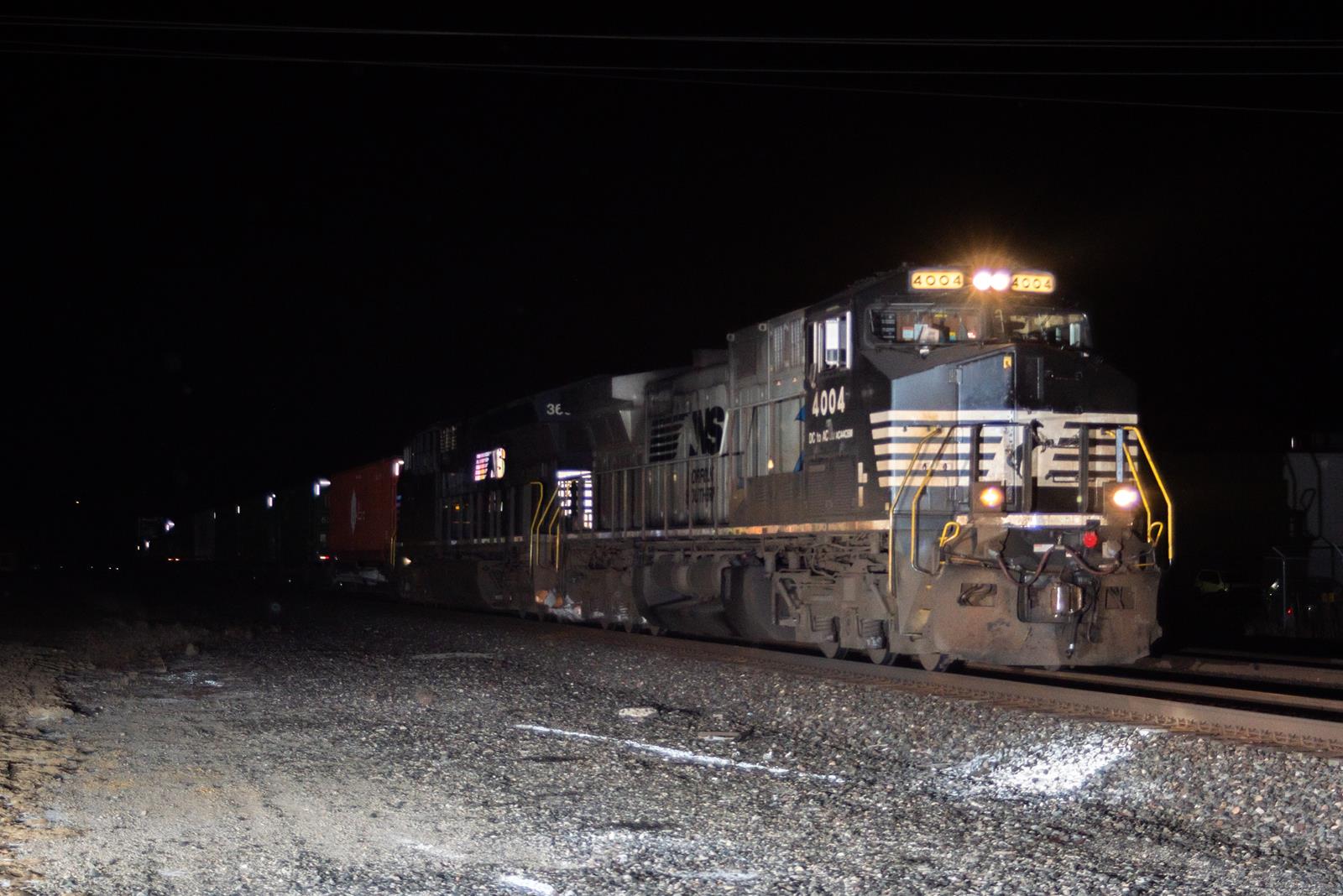 NS 4004 is a class GE AC44C6M and  is pictured in Kendallville, Indiana, United States.  This was taken along the Chicago Line on the Norfolk Southern Railway. Photo Copyright: Spencer Harman uploaded to Railroad Gallery on 12/18/2022. This photograph of NS 4004 was taken on Monday, December 19, 2022. All Rights Reserved. 