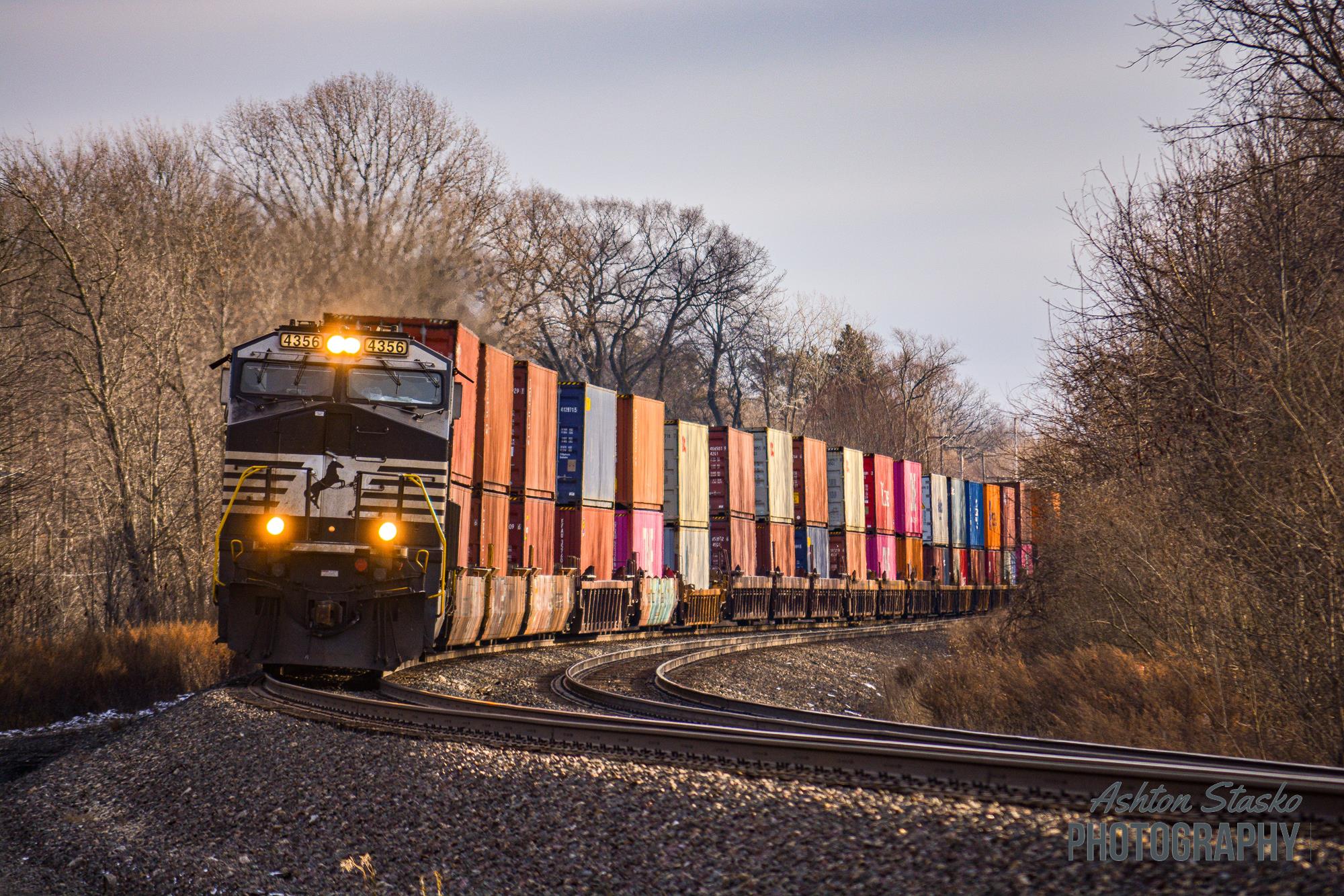 4356 is a class AC44C6M and  is pictured in Otis , Indiana , United States.  This was taken along the Chicago Line  on the Norfolk Southern. Photo Copyright: Ashton  Stasko  uploaded to Railroad Gallery on 12/19/2022. This photograph of 4356 was taken on Sunday, December 18, 2022. All Rights Reserved. 