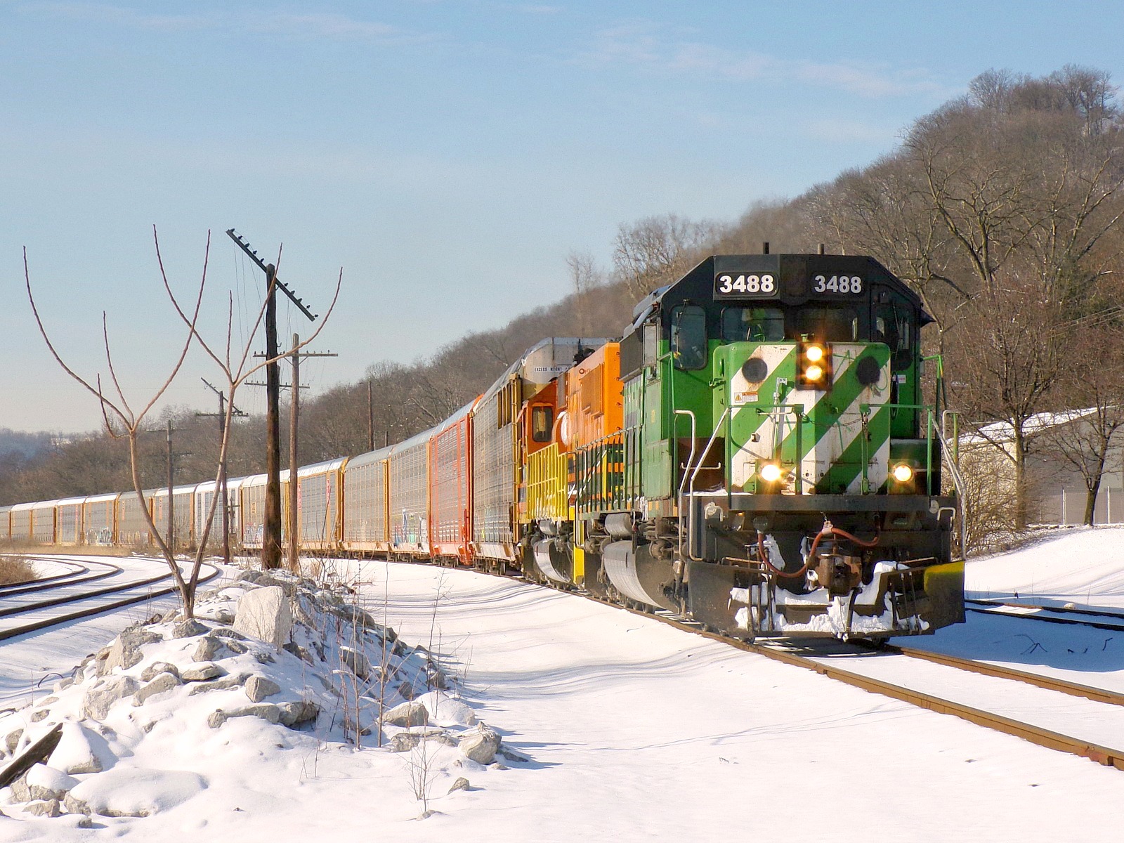 IORY 3488 is a class EMD SD40-2 and  is pictured in Cincinnati, OH, United States.  This was taken along the CIND Subdivision on the Indiana and Ohio Railway. Photo Copyright: David Rohdenburg uploaded to Railroad Gallery on 12/19/2022. This photograph of IORY 3488 was taken on Monday, January 21, 2019. All Rights Reserved. 