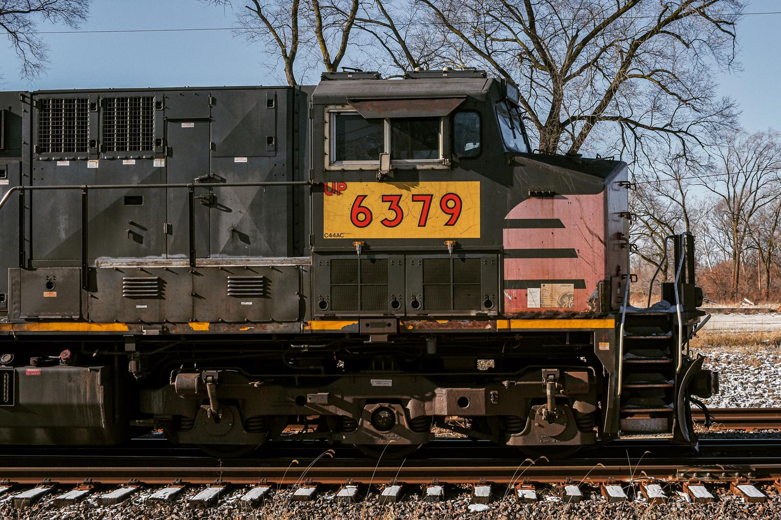 UP 6379 is a class GE AC4400CW and  is pictured in Dolton , Illinois, United States.  This was taken along the Union Pacific on the Union Pacific Railroad. Photo Copyright: Reed Hamilton uploaded to Railroad Gallery on 12/19/2022. This photograph of UP 6379 was taken on Sunday, December 18, 2022. All Rights Reserved. 