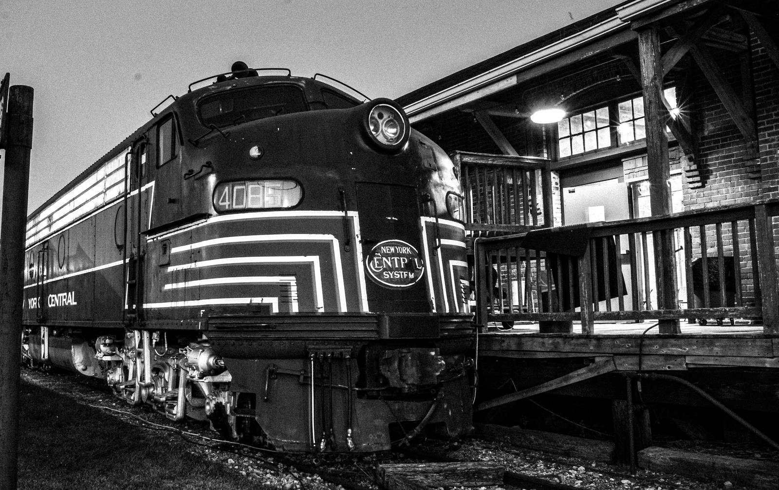 NYC 4085 is a class EMD E8(A) and  is pictured in Elkhart, Indiana, United States.  This was taken along the New York Central “Water Level Route” on the New York Central. Photo Copyright: Reed Hamilton uploaded to Railroad Gallery on 12/20/2022. This photograph of NYC 4085 was taken on Saturday, September 18, 2021. All Rights Reserved. 