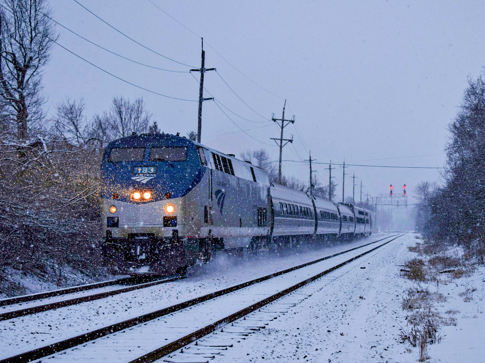 AMTK 183 is a class GE P42DC and  is pictured in Wyoming, Ohio, United States.  This was taken along the CSX Cincinnati Terminal Subdivision on the Amtrak. Photo Copyright: David Rohdenburg uploaded to Railroad Gallery on 12/22/2022. This photograph of AMTK 183 was taken on Friday, January 28, 2022. All Rights Reserved. 