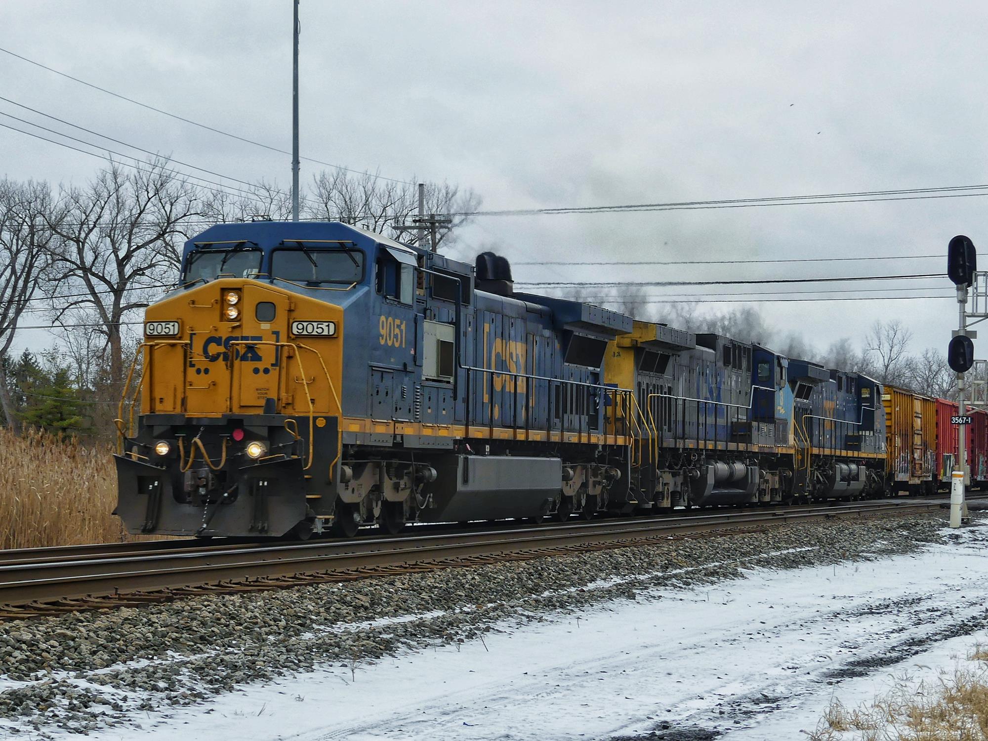 CSX 9051 is a class GE C44-9W (Dash 9-44CW) and  is pictured in Macedon, New York, USA.  This was taken along the Rochester  on the CSX Transportation. Photo Copyright: Scott  Murnan  uploaded to Railroad Gallery on 12/22/2022. This photograph of CSX 9051 was taken on Tuesday, December 20, 2022. All Rights Reserved. 