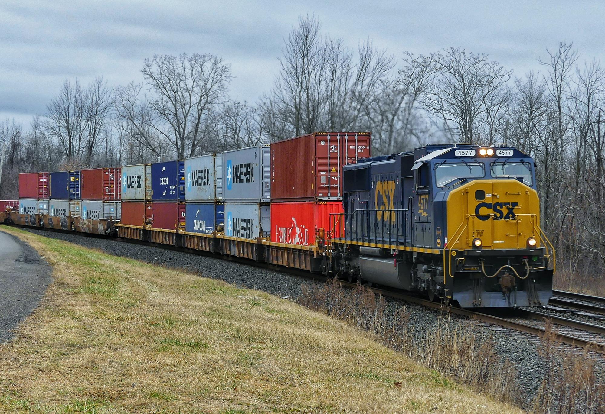 CSX 4577 is a class EMD SD70MAC and  is pictured in Palmyra , New York, USA.  This was taken along the Rochester  on the CSX Transportation. Photo Copyright: Scott  Murnan  uploaded to Railroad Gallery on 12/22/2022. This photograph of CSX 4577 was taken on Monday, December 12, 2022. All Rights Reserved. 