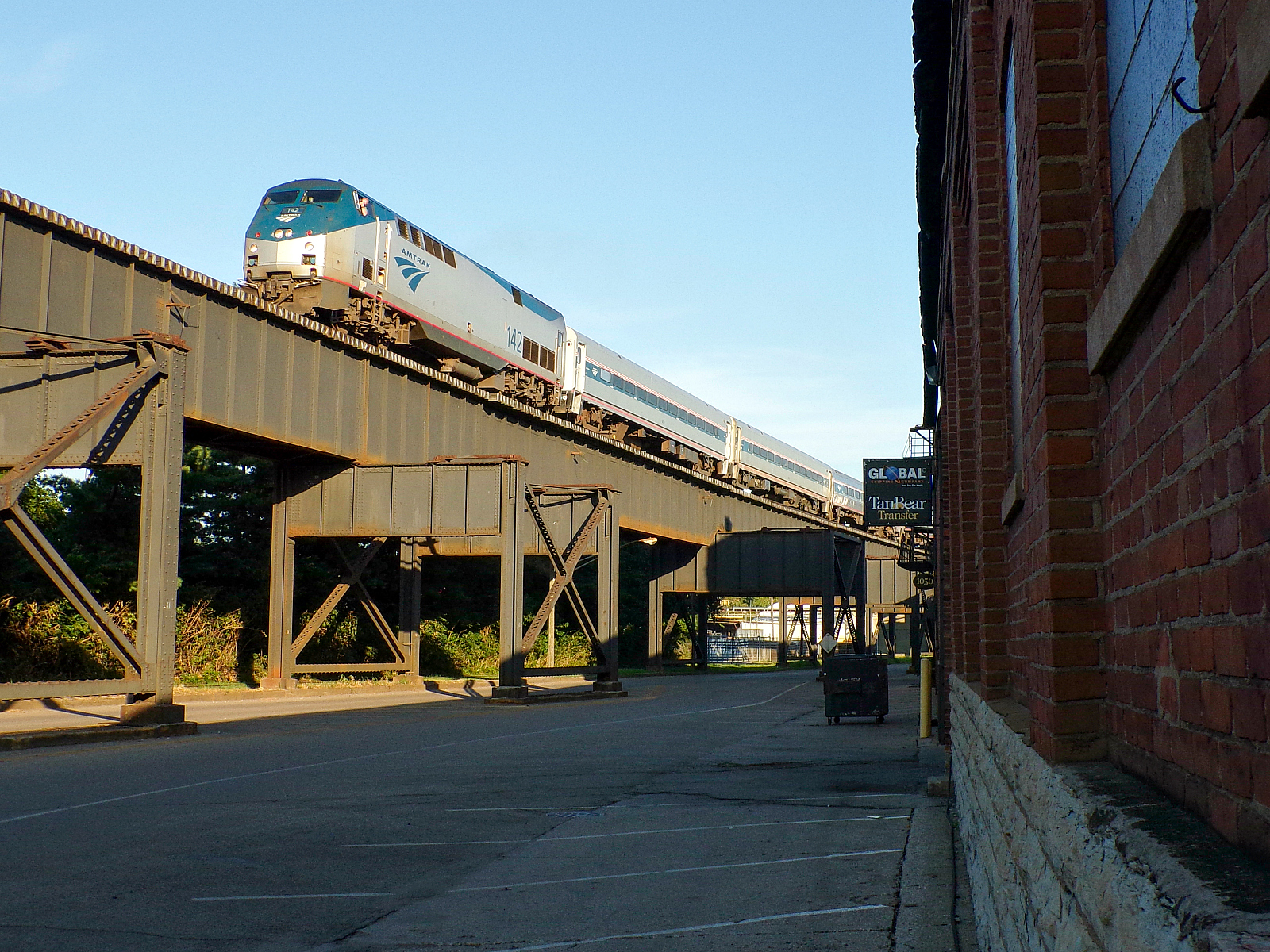 AMTK 142 is a class GE P42DC and  is pictured in Cincinnati, OH, United States.  This was taken along the CSX Cincinnati Terminal Subdivision on the Amtrak. Photo Copyright: David Rohdenburg uploaded to Railroad Gallery on 12/22/2022. This photograph of AMTK 142 was taken on Sunday, August 11, 2019. All Rights Reserved. 