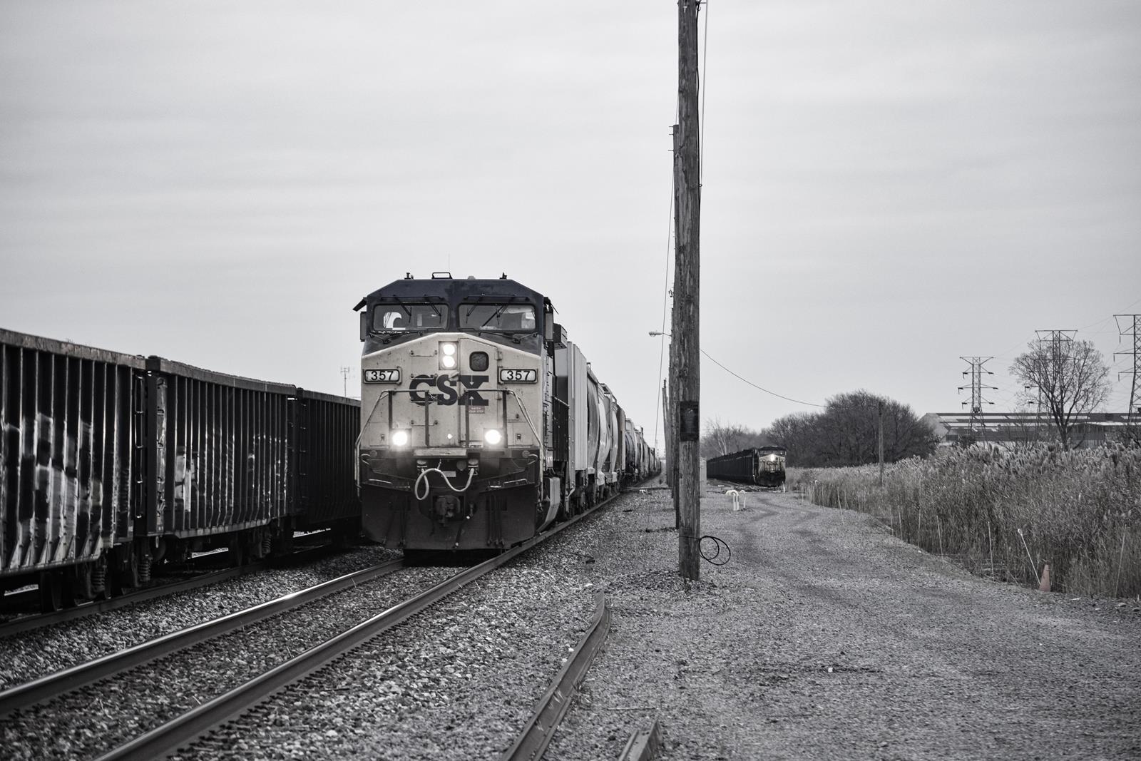 357 is a class AC44 and  is pictured in Gary , Indiana, United States .  This was taken along the Barr Subdivision  on the CSX Transportation. Photo Copyright: Ashton  Stasko  uploaded to Railroad Gallery on 11/12/2022. This photograph of 357 was taken on Saturday, November 12, 2022. All Rights Reserved. 