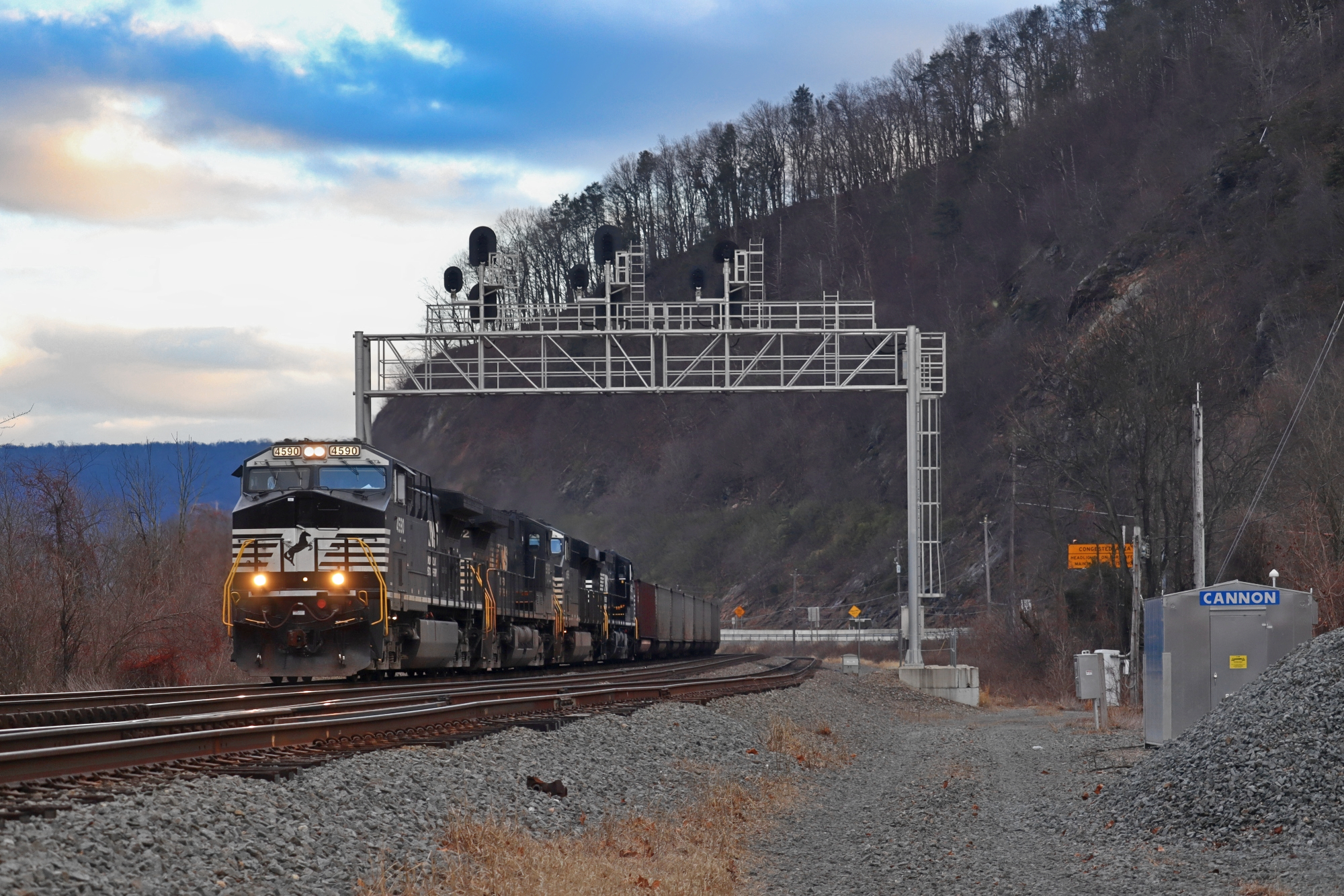 NS 4590 is a class GE AC44C6M and  is pictured in Duncannon, Pennsylvania, USA.  This was taken along the NS Pittsburgh line on the Norfolk Southern Railway. Photo Copyright: Robby Lefkowitz uploaded to Railroad Gallery on 12/22/2022. This photograph of NS 4590 was taken on Sunday, December 18, 2022. All Rights Reserved. 