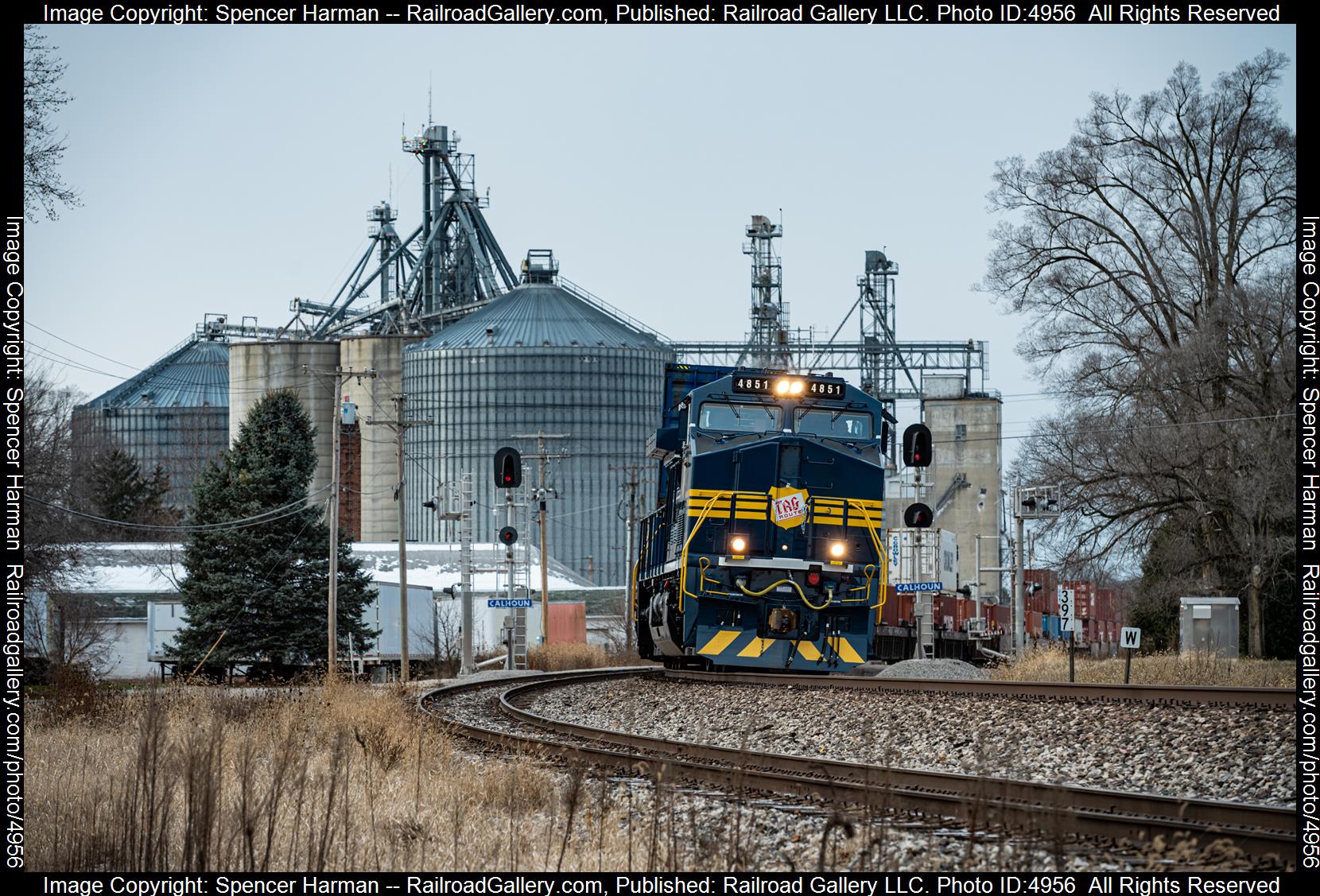 NS 4851 is a class GE AC4400CW and  is pictured in South Whitley, Indiana, USA.  This was taken along the Chicago District on the Norfolk Southern. Photo Copyright: Spencer Harman uploaded to Railroad Gallery on 12/12/2024. This photograph of NS 4851 was taken on Thursday, December 12, 2024. All Rights Reserved. 