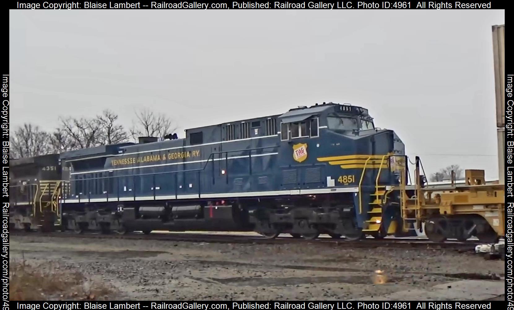 NS 4851 is a class GE AC44C6M and  is pictured in Centralia, Illinois, USA.  This was taken along the NS Southern West district on the Norfolk Southern. Photo Copyright: Blaise Lambert uploaded to Railroad Gallery on 12/18/2024. This photograph of NS 4851 was taken on Monday, December 16, 2024. All Rights Reserved. 