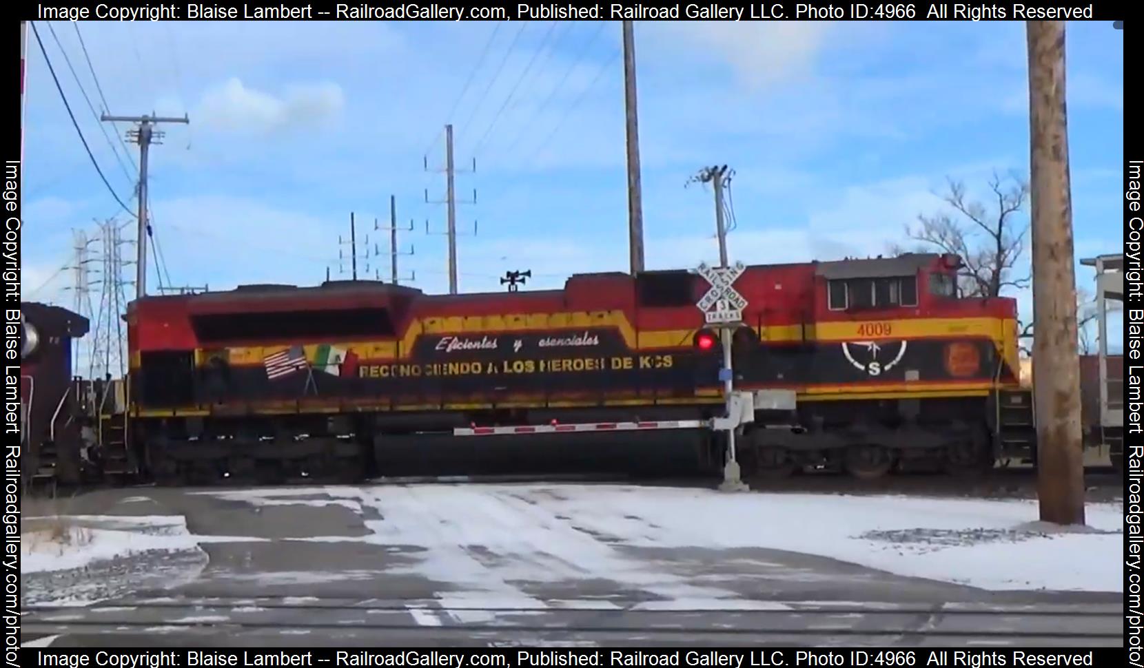 KCS 4009 is a class EMD SD70ACe and  is pictured in Gary, Indiana, USA.  This was taken along the NS Chicago Line on the Kansas City Southern Railway. Photo Copyright: Blaise Lambert uploaded to Railroad Gallery on 12/24/2024. This photograph of KCS 4009 was taken on Saturday, December 21, 2024. All Rights Reserved. 