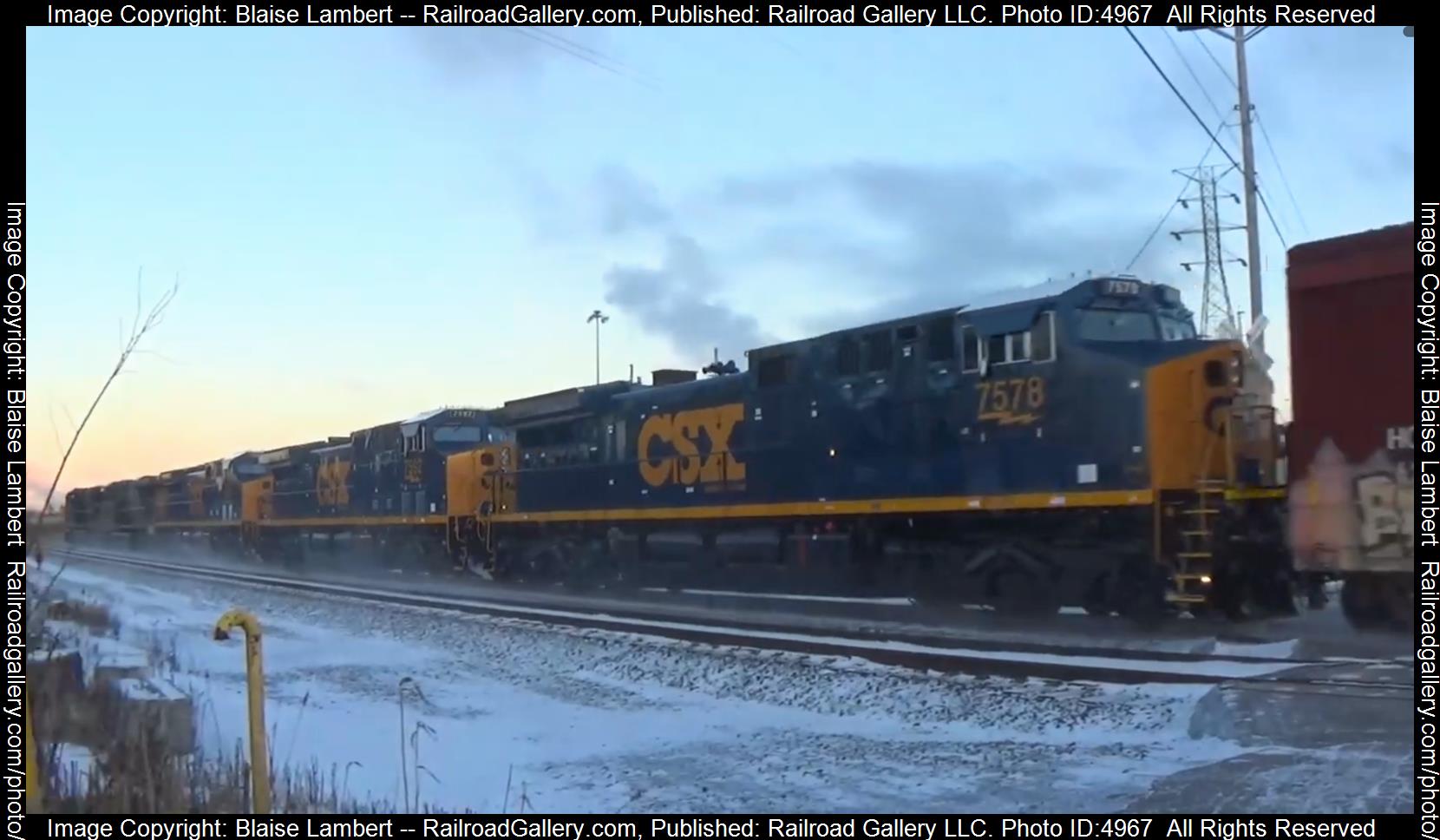 CSX 7578 is a class GE CM44AH and  is pictured in Gary, Indiana, USA.  This was taken along the CSX Barr subdivision on the CSX Transportation. Photo Copyright: Blaise Lambert uploaded to Railroad Gallery on 12/24/2024. This photograph of CSX 7578 was taken on Saturday, December 21, 2024. All Rights Reserved. 