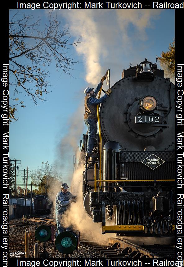 RDG 2102 is a class T-1 and  is pictured in Reading, Pennsylvania, USA.  This was taken along the Reading Outer Station on the Reading Company. Photo Copyright: Mark Turkovich uploaded to Railroad Gallery on 01/01/2025. This photograph of RDG 2102 was taken on Saturday, October 19, 2024. All Rights Reserved. 