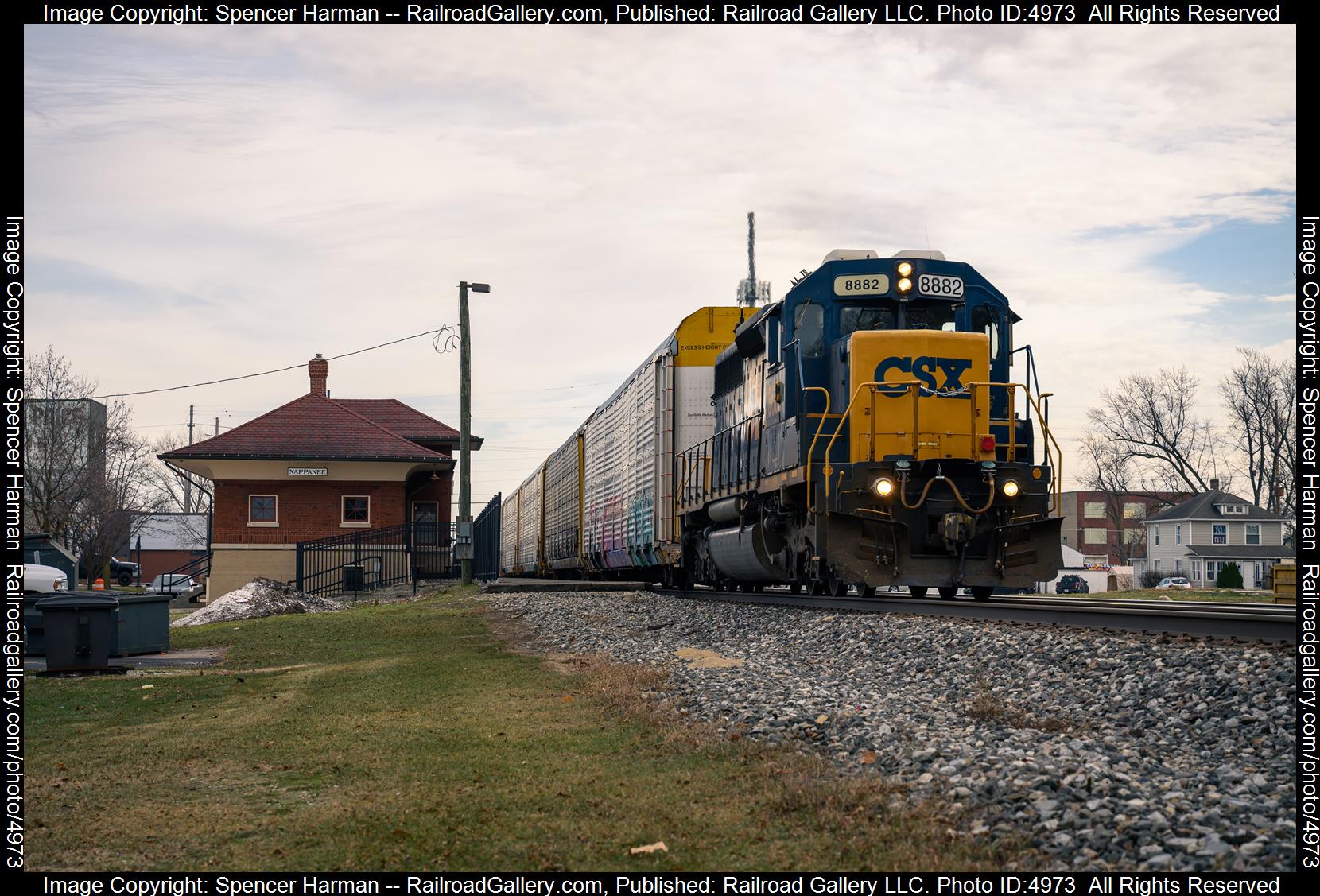 CSXT 8882 is a class EMD SD40-2 and  is pictured in Nappanee, Indiana, USA.  This was taken along the Garrett Subdivision on the CSX Transportation. Photo Copyright: Spencer Harman uploaded to Railroad Gallery on 01/01/2025. This photograph of CSXT 8882 was taken on Saturday, December 14, 2024. All Rights Reserved. 