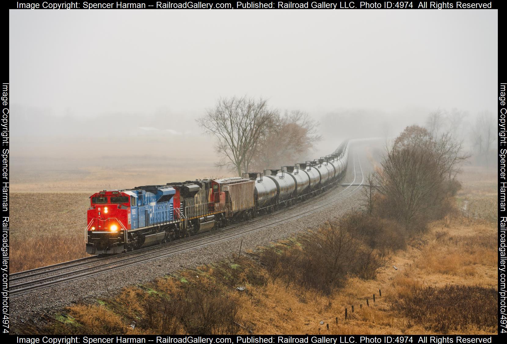 CN 8952 is a class EMD SD70M-2 and  is pictured in Kimmell, Indiana, USA.  This was taken along the Garrett Subdivision on the CSX Transportation. Photo Copyright: Spencer Harman uploaded to Railroad Gallery on 01/01/2025. This photograph of CN 8952 was taken on Sunday, December 29, 2024. All Rights Reserved. 