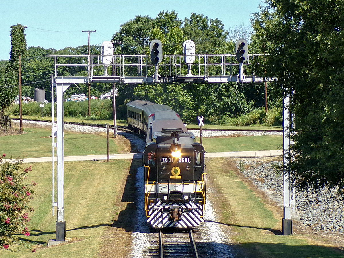 SOU 2601 is a class EMD GP30 and  is pictured in Spencer, North Carolina, United States.  This was taken along the NCTM Mainline on the Southern Railway. Photo Copyright: David Rohdenburg uploaded to Railroad Gallery on 12/31/2022. This photograph of SOU 2601 was taken on Sunday, July 30, 2017. All Rights Reserved. 