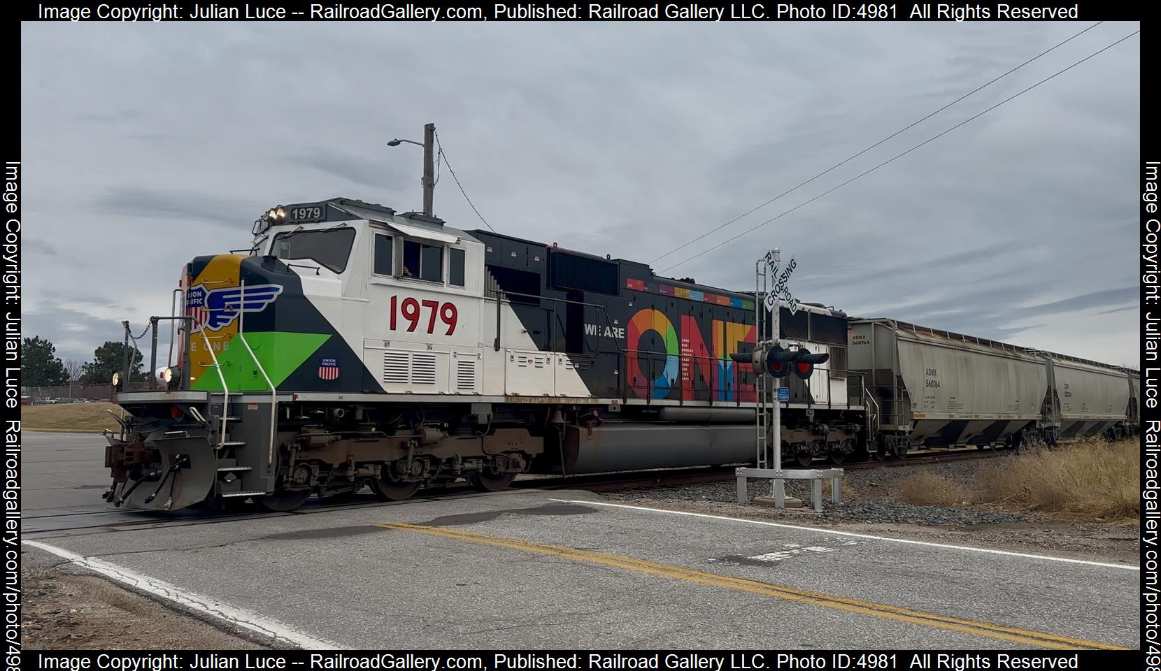 UP 1979 is a class EMD SD70M and  is pictured in Lincoln, Nebraska, United States.  This was taken along the Lincoln on the Union Pacific Railroad. Photo Copyright: Julian Luce uploaded to Railroad Gallery on 01/06/2025. This photograph of UP 1979 was taken on Tuesday, December 17, 2024. All Rights Reserved. 