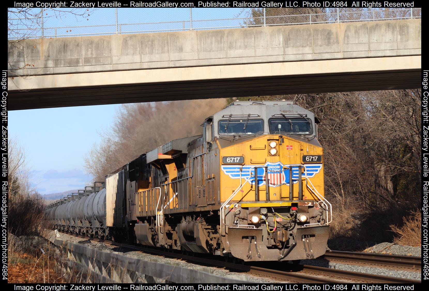 UP 6717  is a class AC44CW and  is pictured in Fort Plain New York, New York , United states.  This was taken along the CSX Mohawk Subdivision on the CSX. Photo Copyright: Zackery Leveille uploaded to Railroad Gallery on 01/10/2025. This photograph of UP 6717  was taken on Tuesday, December 31, 2024. All Rights Reserved. 