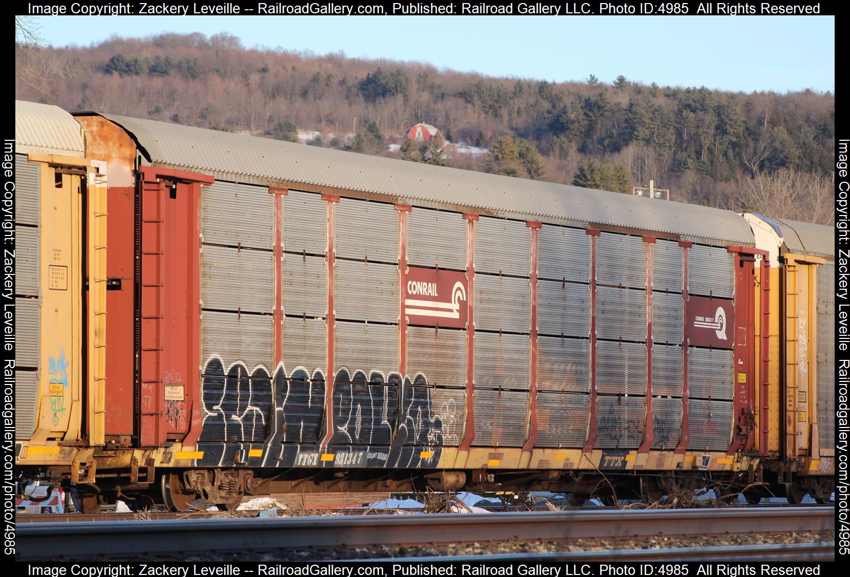 TTGX 981347 is a class Bi-level Autorack  and  is pictured in St Johnsville New York , New York , United States.  This was taken along the CSX Mohawk Subdivision on the CSX. Photo Copyright: Zackery Leveille uploaded to Railroad Gallery on 01/11/2025. This photograph of TTGX 981347 was taken on Friday, January 10, 2025. All Rights Reserved. 