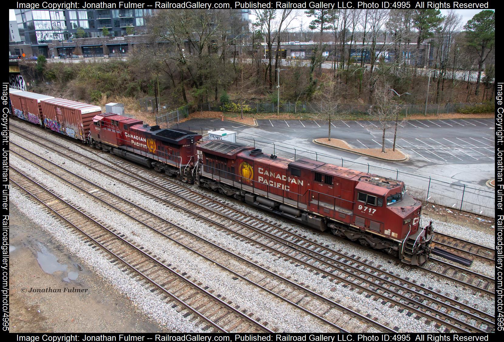 CP 9717 is a class GE AC4400CW and  is pictured in Atlanta, Georgia, United States.  This was taken along the Norfolk Southern Atlanta South End on the Canadian Pacific Railway. Photo Copyright: Jonathan Fulmer uploaded to Railroad Gallery on 01/26/2025. This photograph of CP 9717 was taken on Saturday, January 18, 2025. All Rights Reserved. 