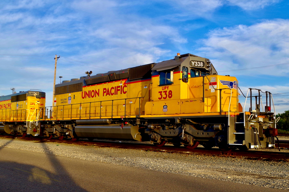 UPY 338 is a class EMD SD40-2 and  is pictured in Little Rock, Arkansas, USA.  This was taken along the Little Rock/UP on the Union Pacific Railroad. Photo Copyright: Rick Doughty uploaded to Railroad Gallery on 01/31/2025. This photograph of UPY 338 was taken on Saturday, September 29, 2018. All Rights Reserved. 