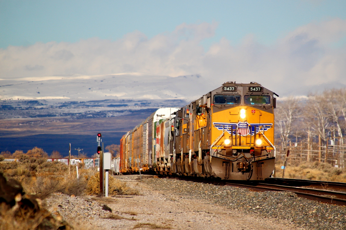 UP 5437 is a class GE AC4500CW-CTE and  is pictured in Shoshone, Idaho, USA.  This was taken along the Nampa/UP on the Union Pacific Railroad. Photo Copyright: Rick Doughty uploaded to Railroad Gallery on 02/08/2025. This photograph of UP 5437 was taken on Wednesday, February 05, 2025. All Rights Reserved. 